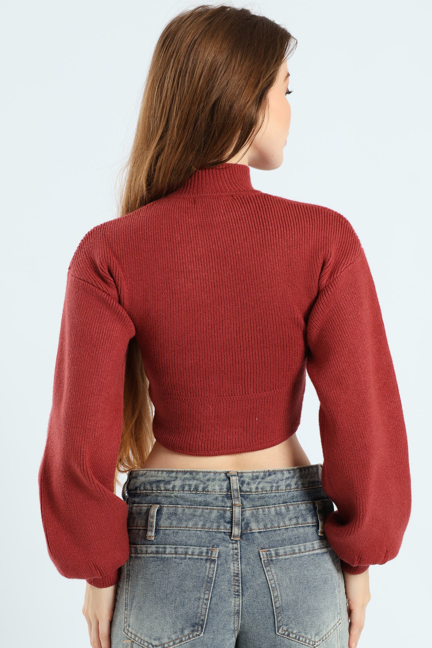 Cropped Turtle Neck Sweater - Chocolate - Image 3