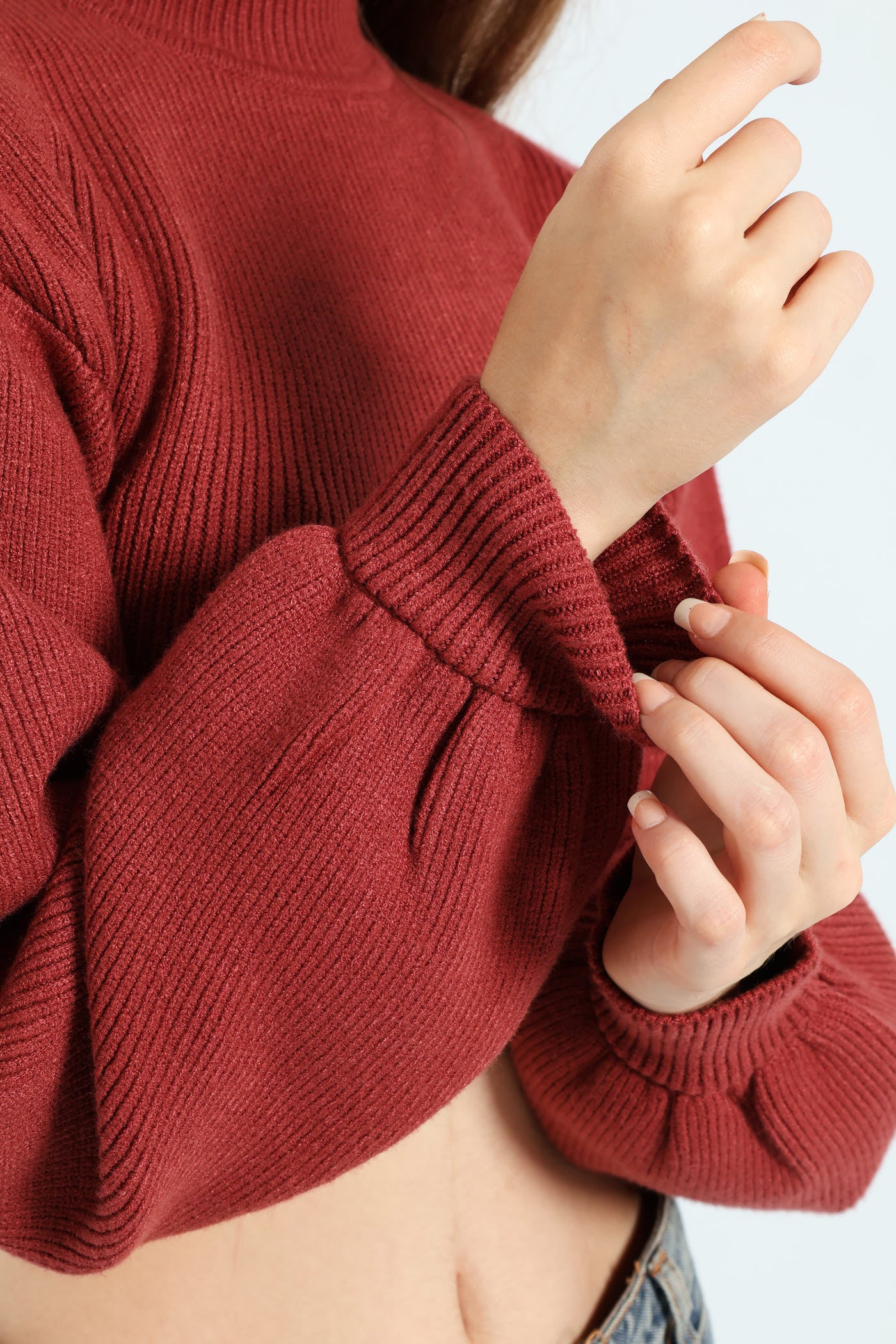 Cropped Turtle Neck Sweater - Chocolate - Image 4