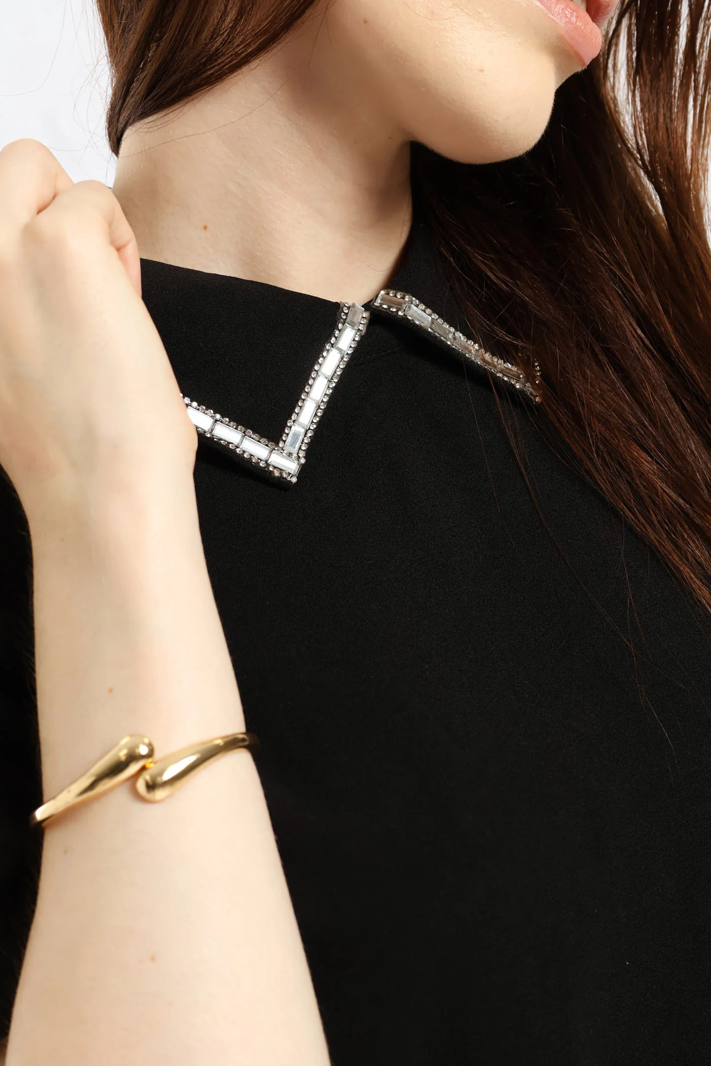 Diamante Collar Detail Cropped Woven Top - Black - Image 2