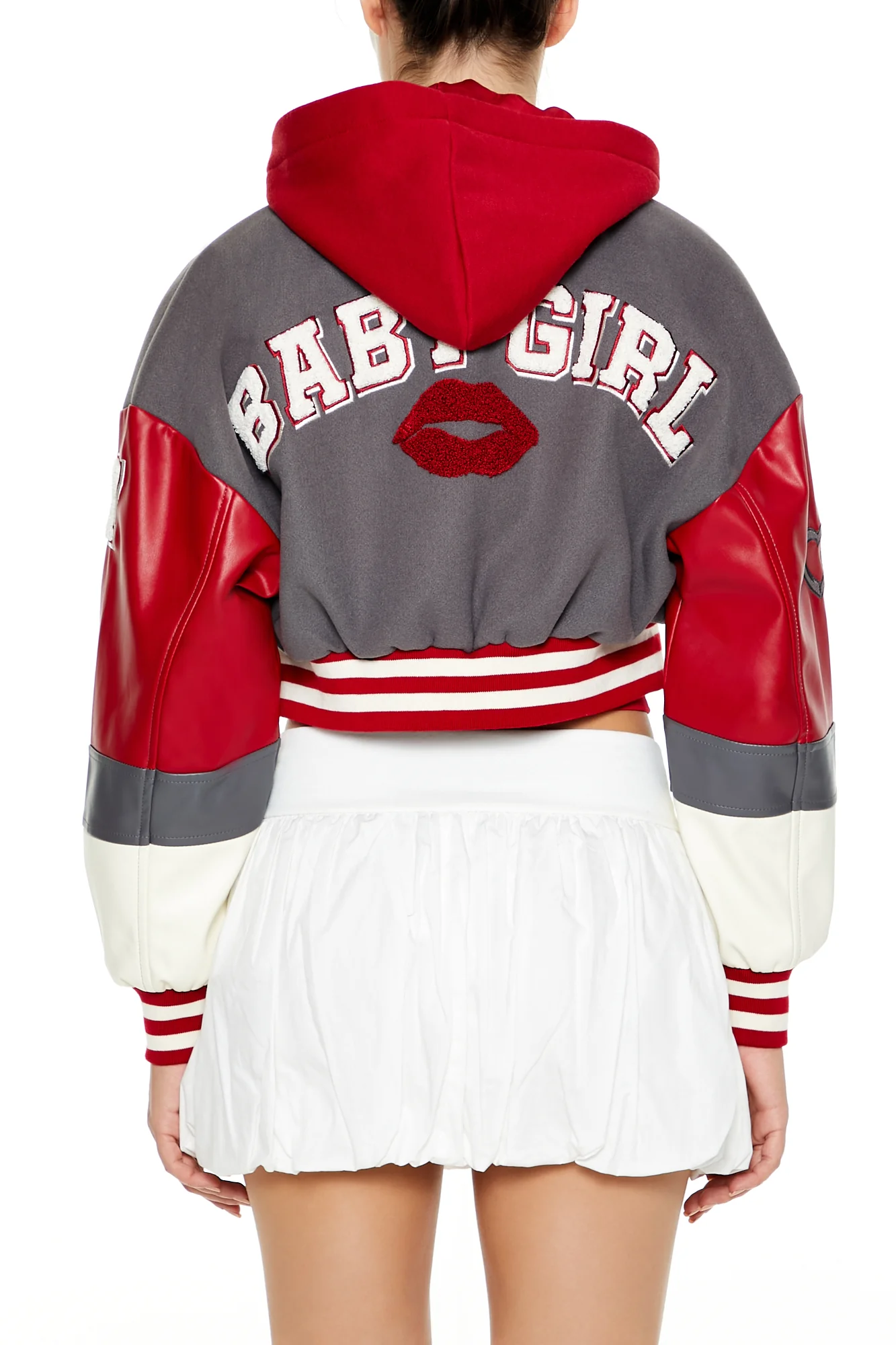 Croppped Varsity Jacket - Grey - Image 2