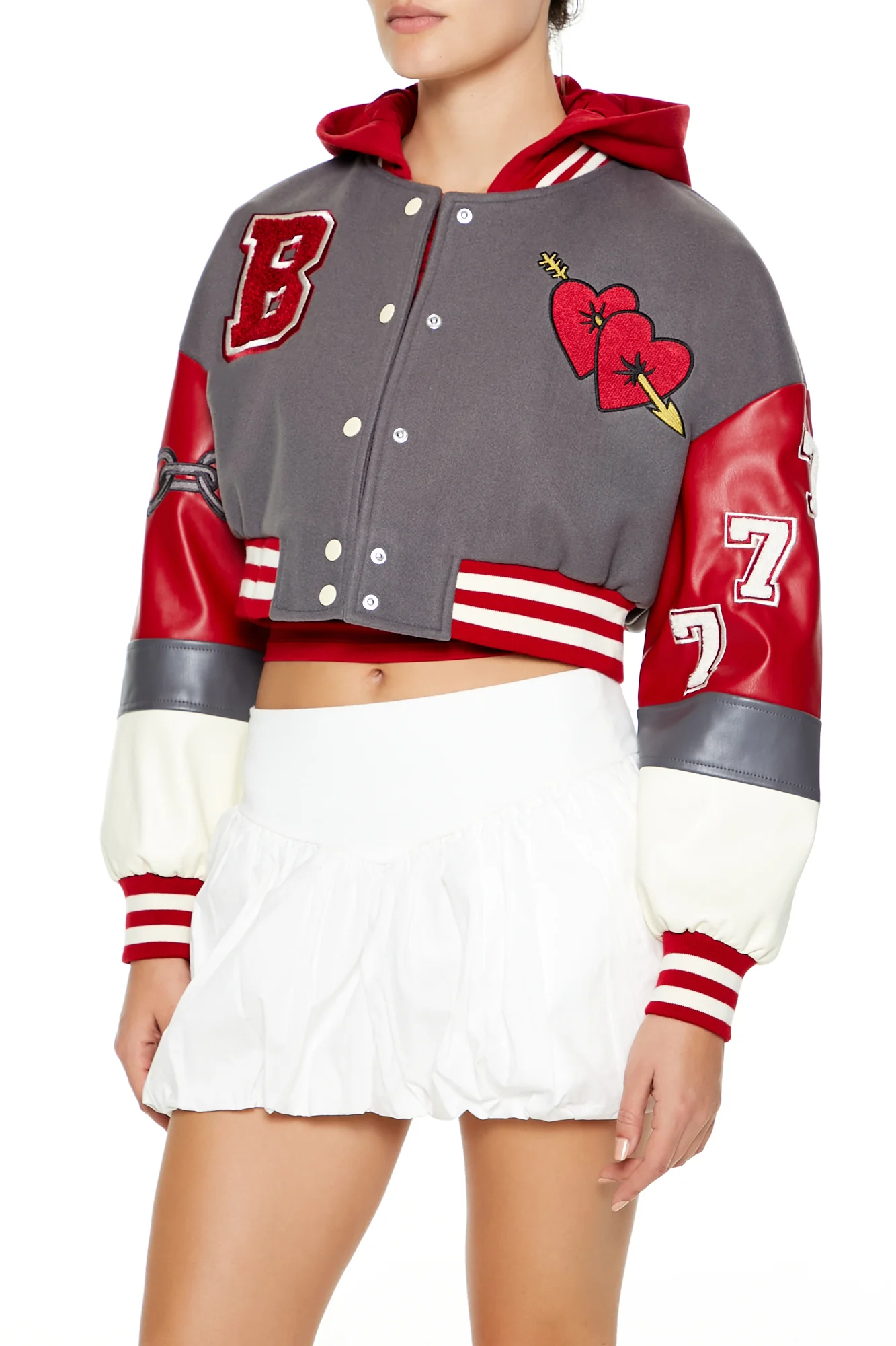 Croppped Varsity Jacket - Grey - Image 3