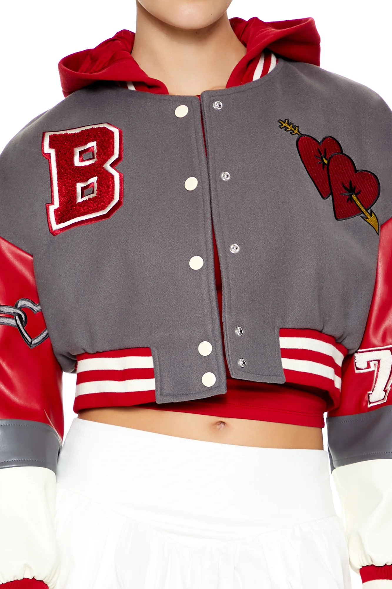 Croppped Varsity Jacket - Grey - Image 4