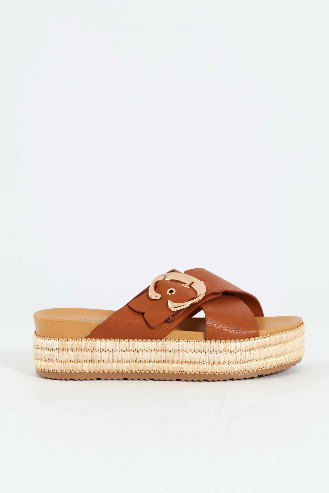 Cross Buckle Strap Platform Sandal - Tan - Image 3