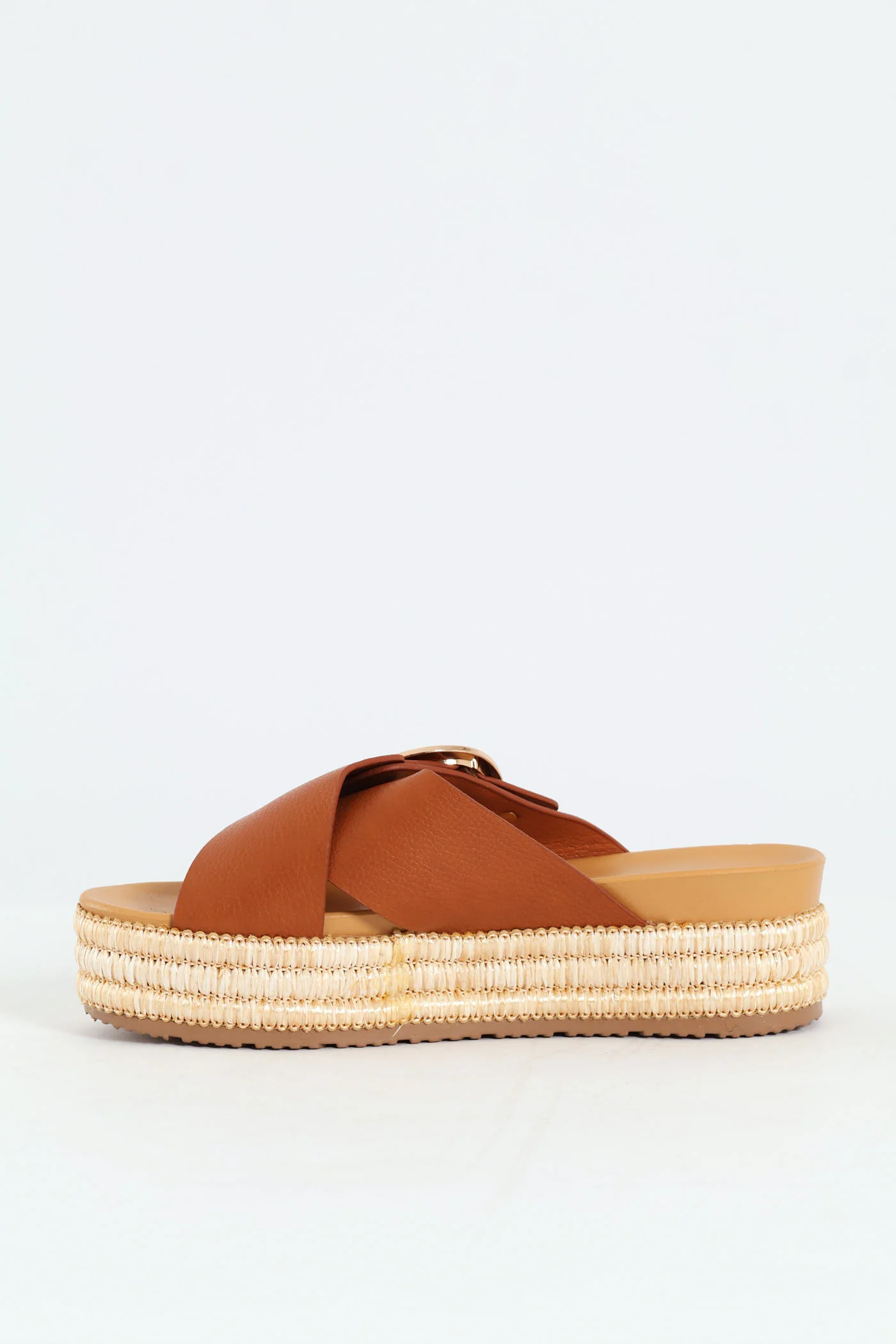 Cross Buckle Strap Platform Sandal - Tan - Image 4