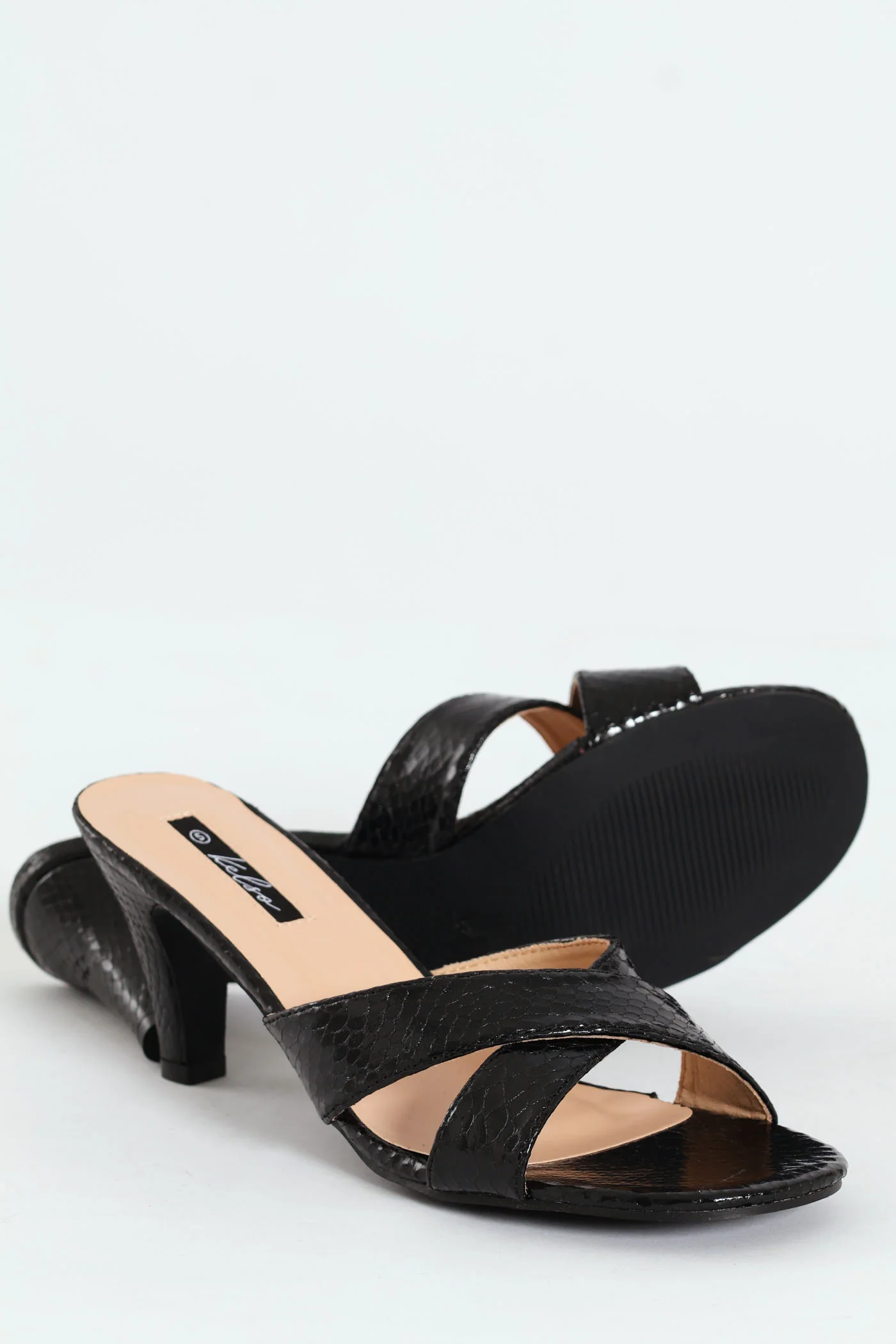 Cross Strap Textured Mule Heel - Black - Image 2