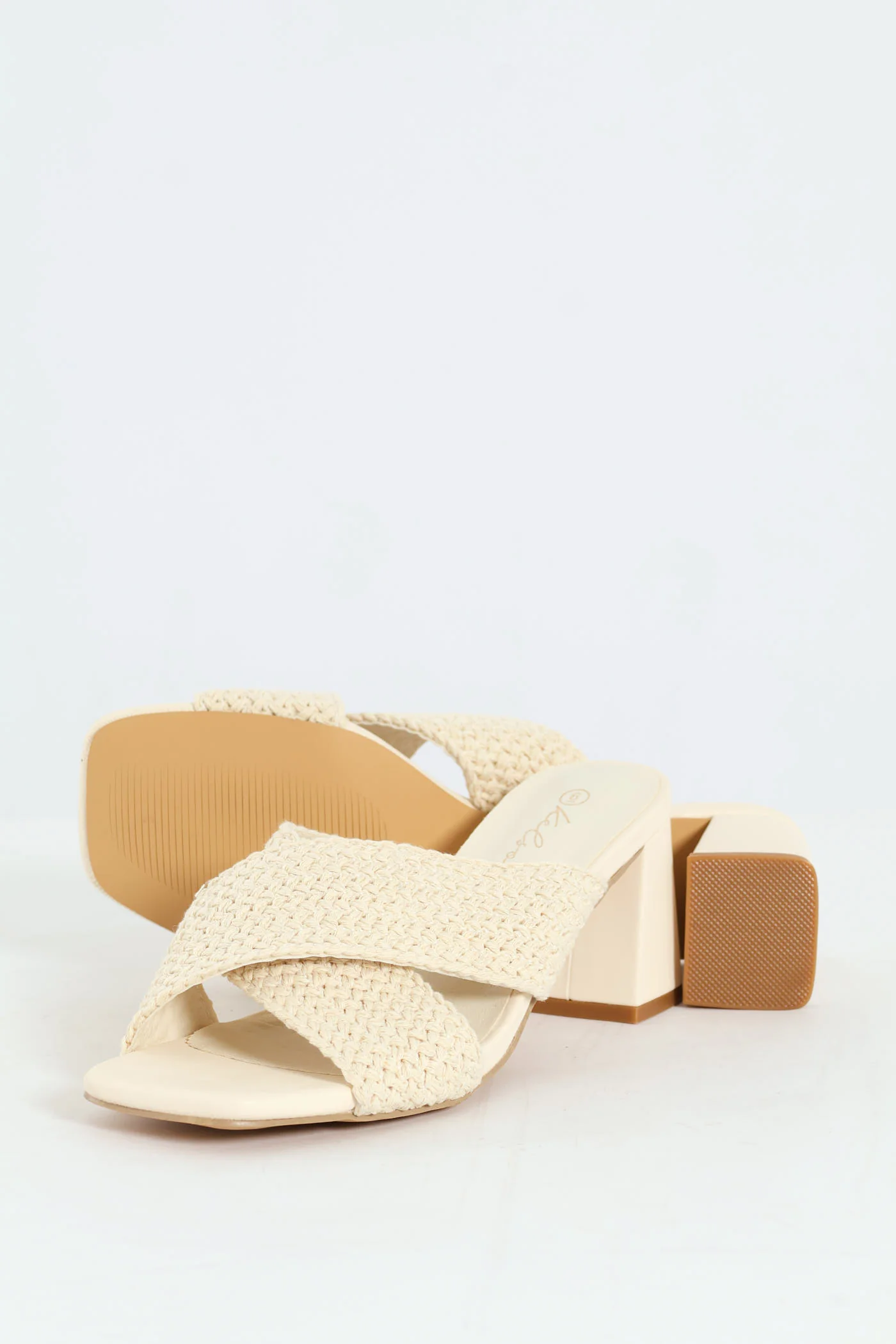 Cross Strap Weave Heeled Sandal - Cream - Image 2