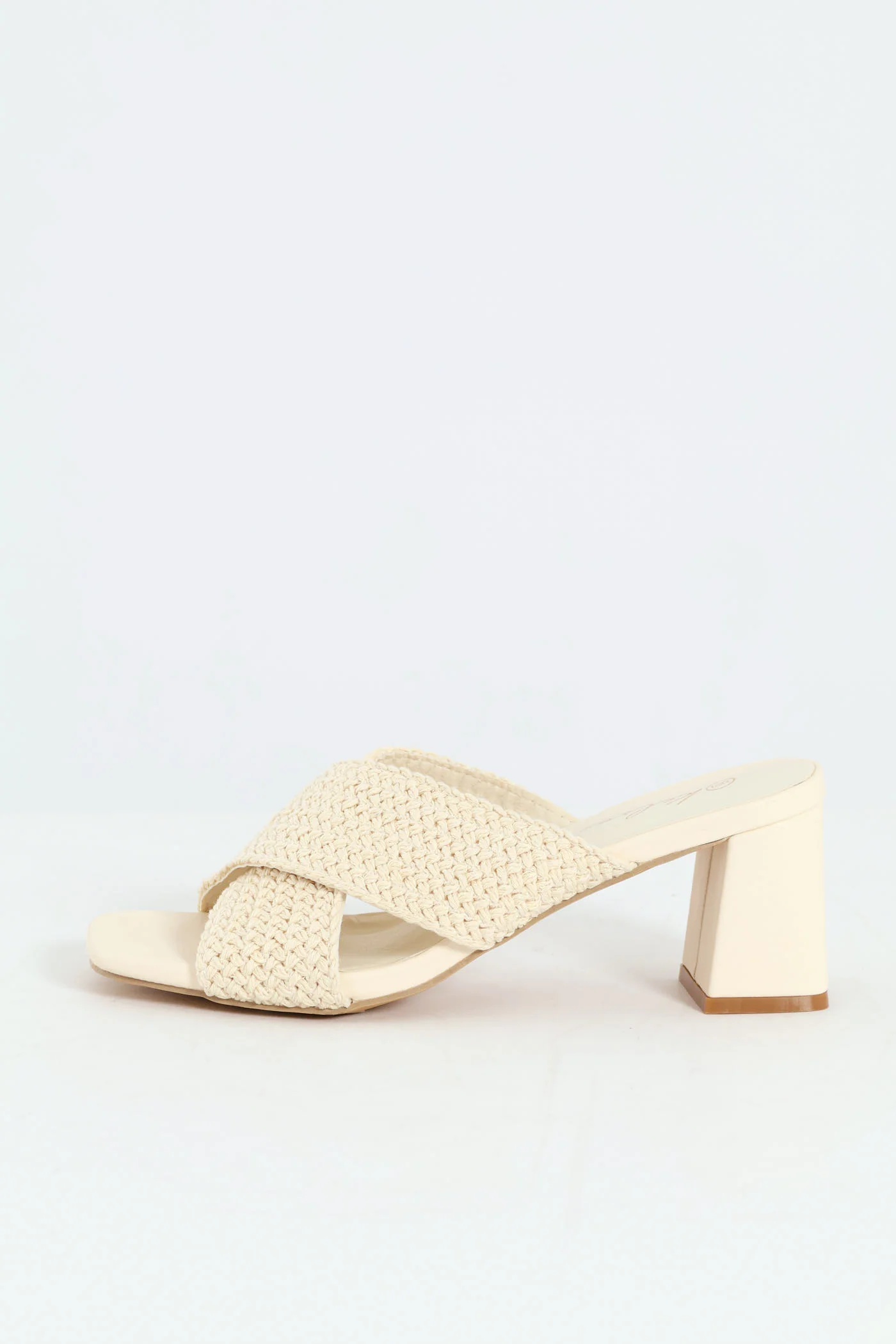 Cross Strap Weave Heeled Sandal - Cream - Image 3