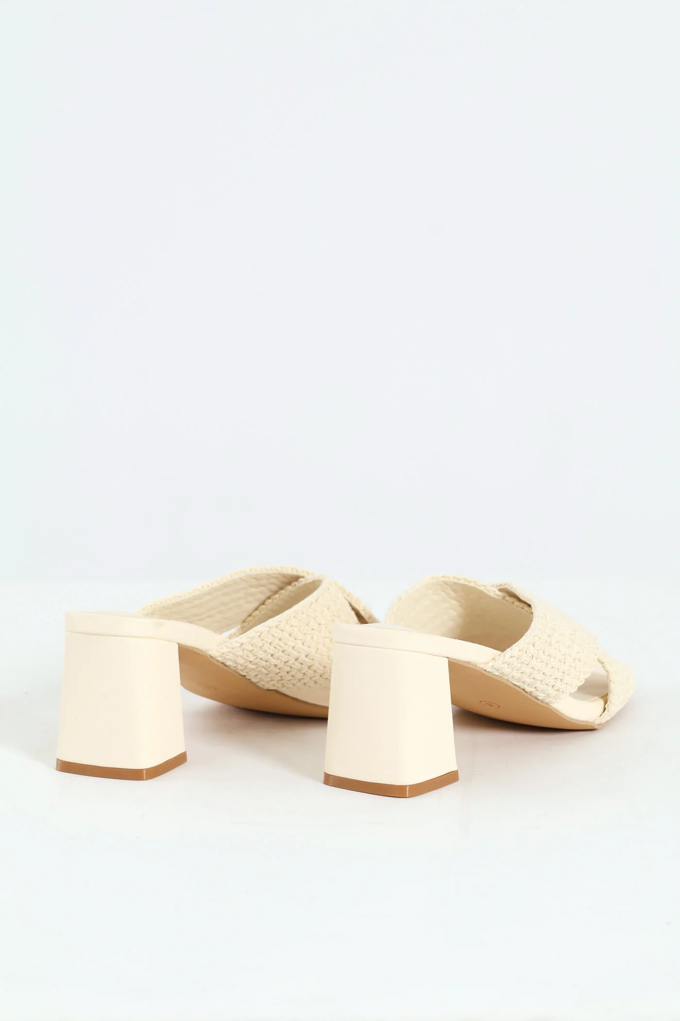 Cross Strap Weave Heeled Sandal - Cream - Image 4
