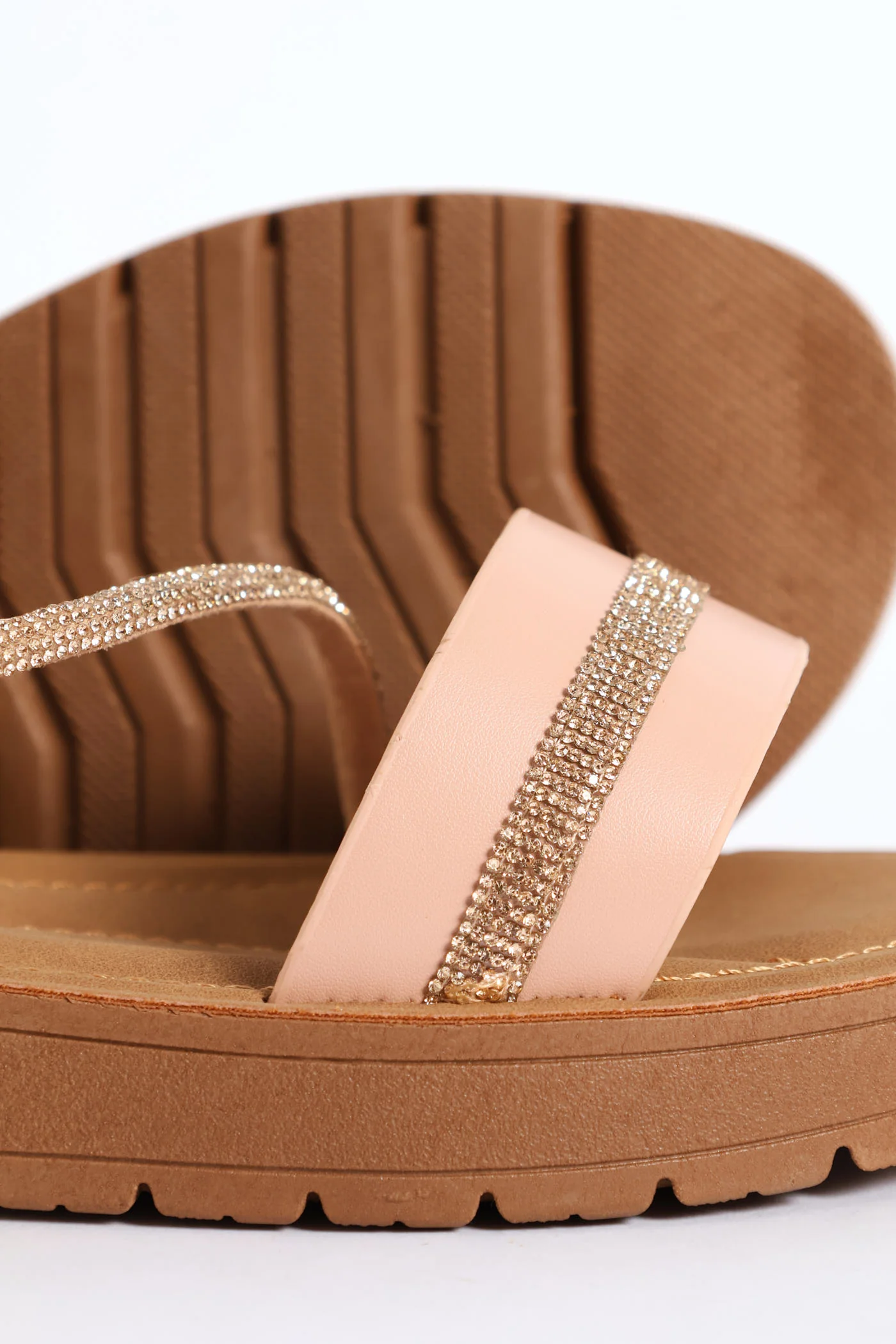 Crosstrap Diamante Detail Single Band Sandal - Blush - Image 2