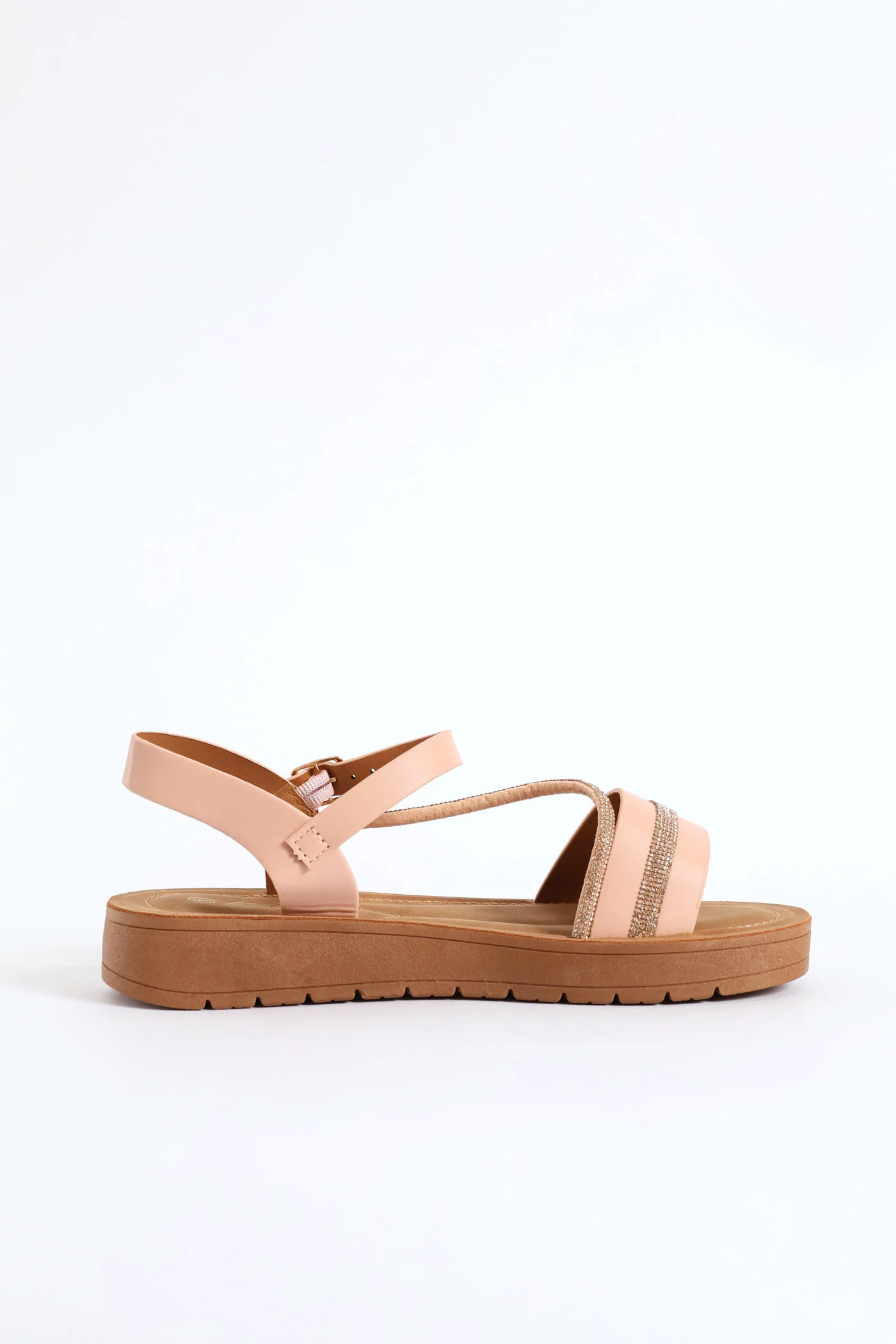 Crosstrap Diamante Detail Single Band Sandal - Blush - Image 3