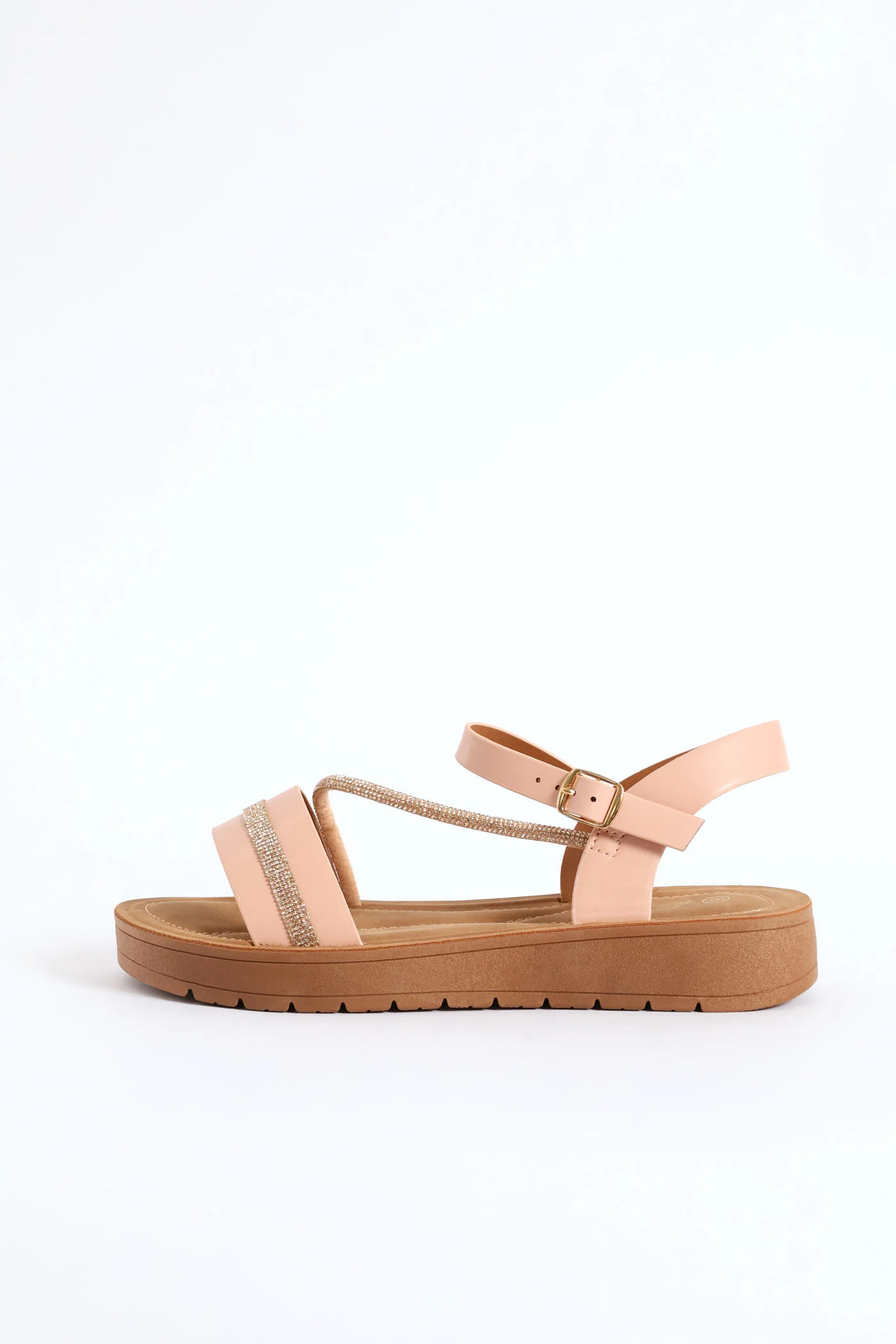 Crosstrap Diamante Detail Single Band Sandal - Blush - Image 4