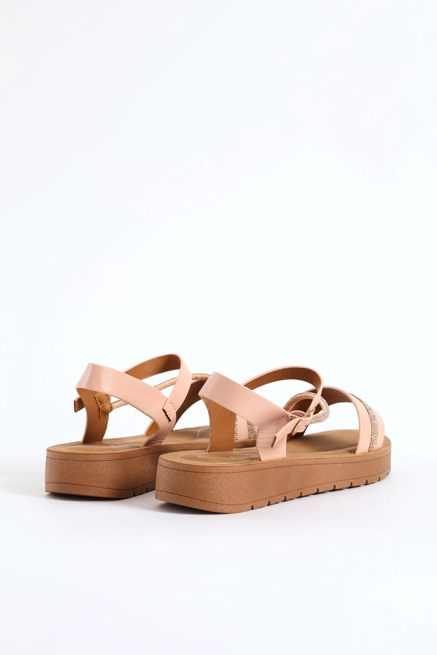 Crosstrap Diamante Detail Single Band Sandal - Blush - Image 5