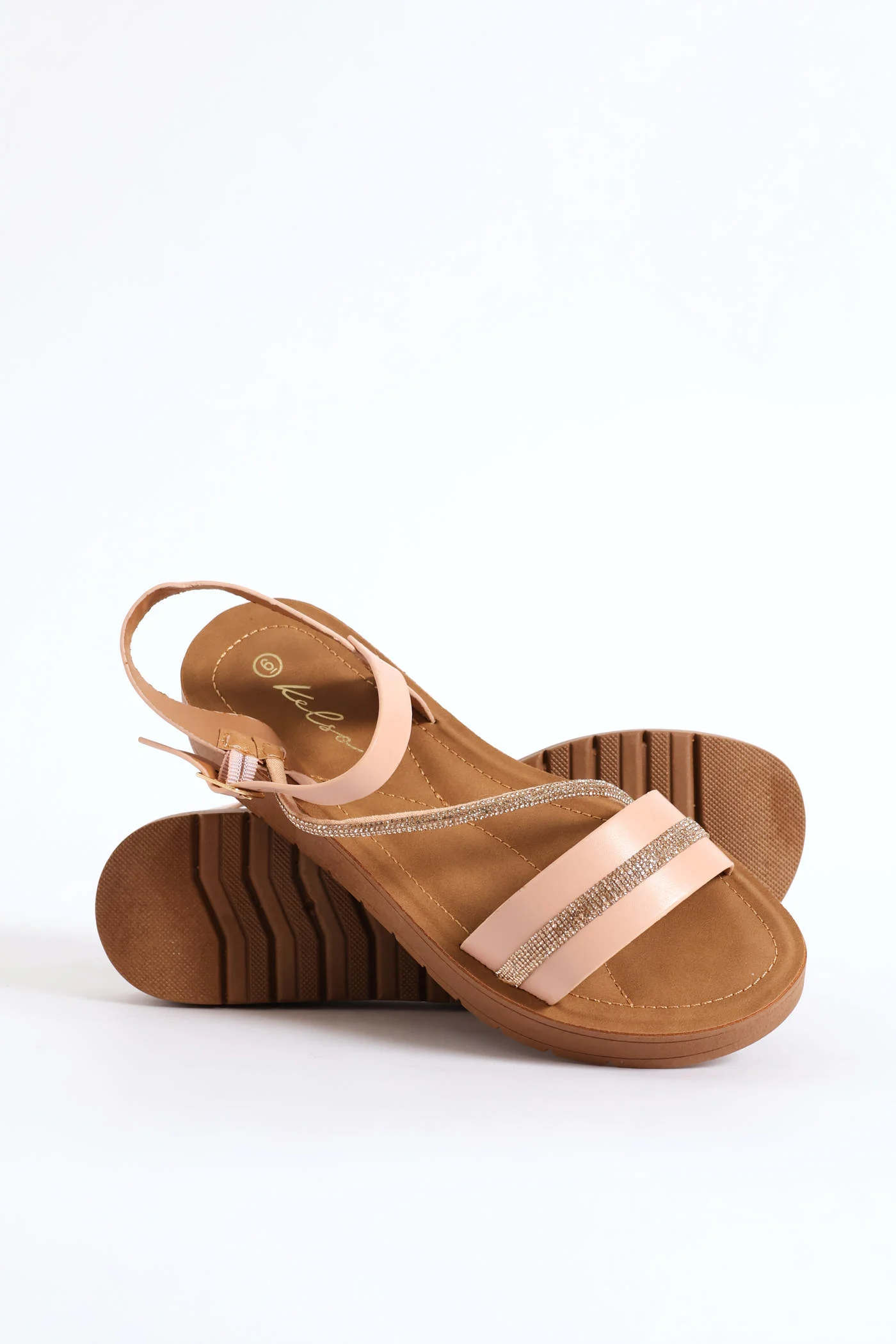 Crosstrap Diamante Detail Single Band Sandal - Blush - Image 6