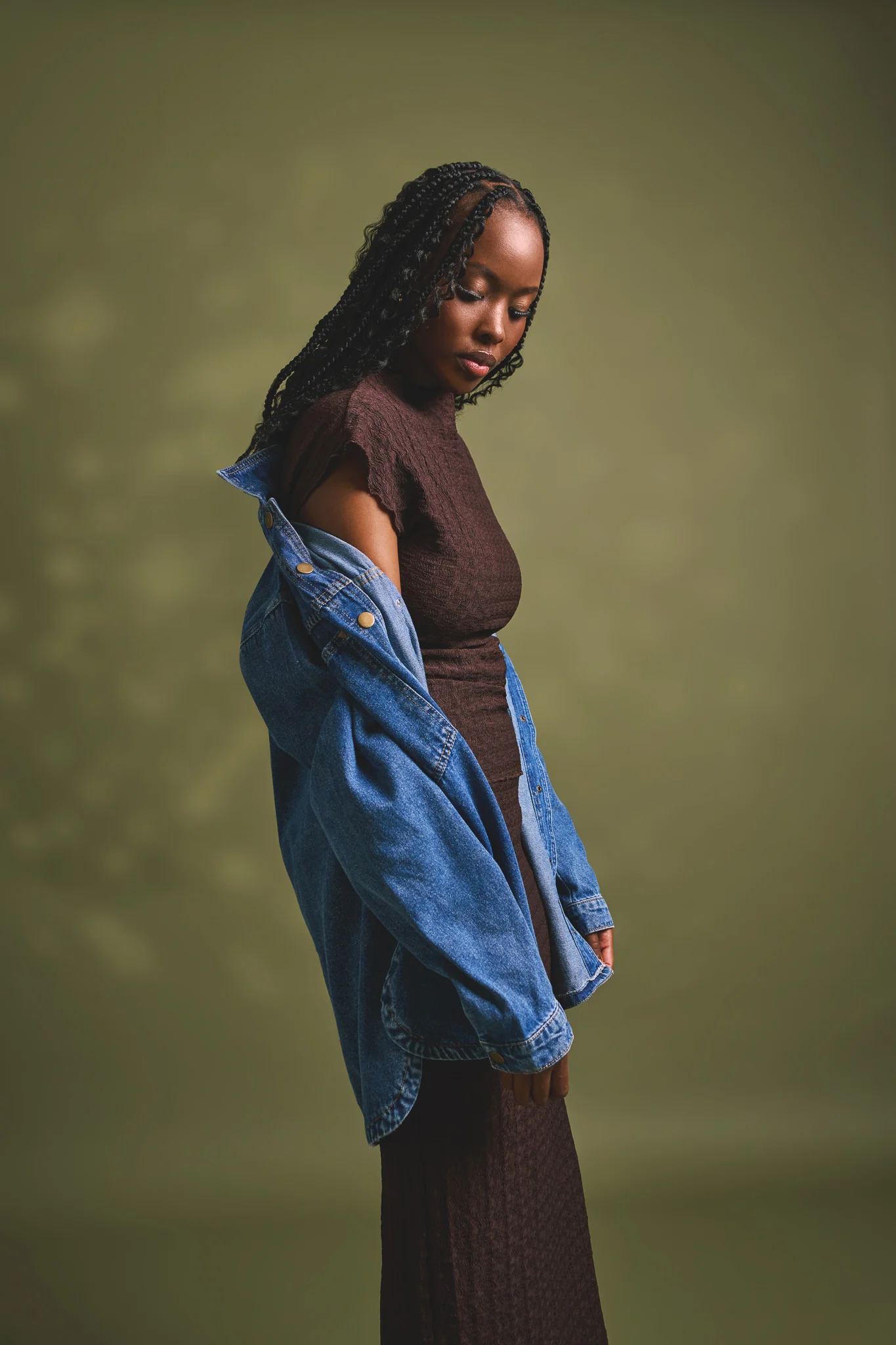 Curved Hem Denim Shacket - Dark Wash Ink - Image 6