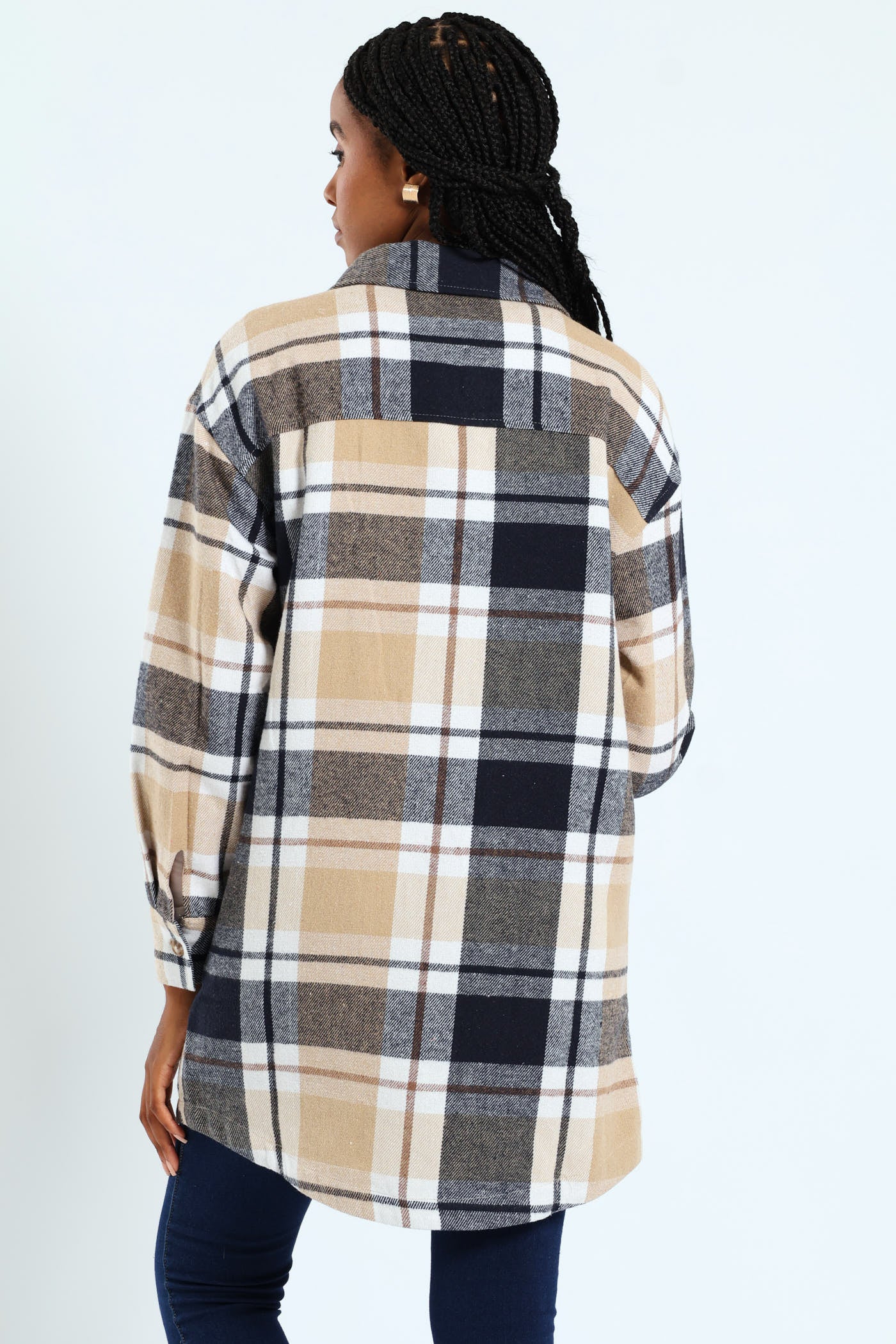 Curved Hem Lined Melton Shacket - Navy - Image 2