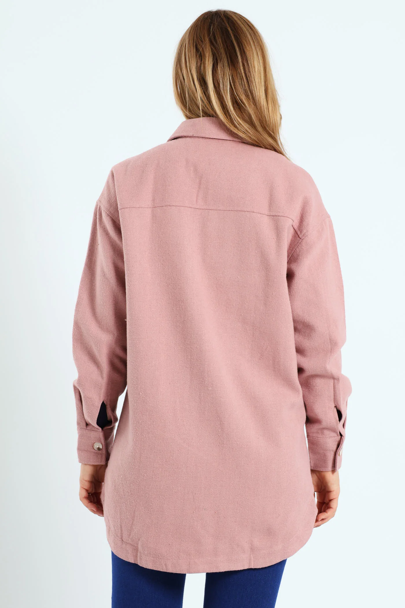 Curved Hem Long Length Lined Melton Shacket - Blush - Image 4