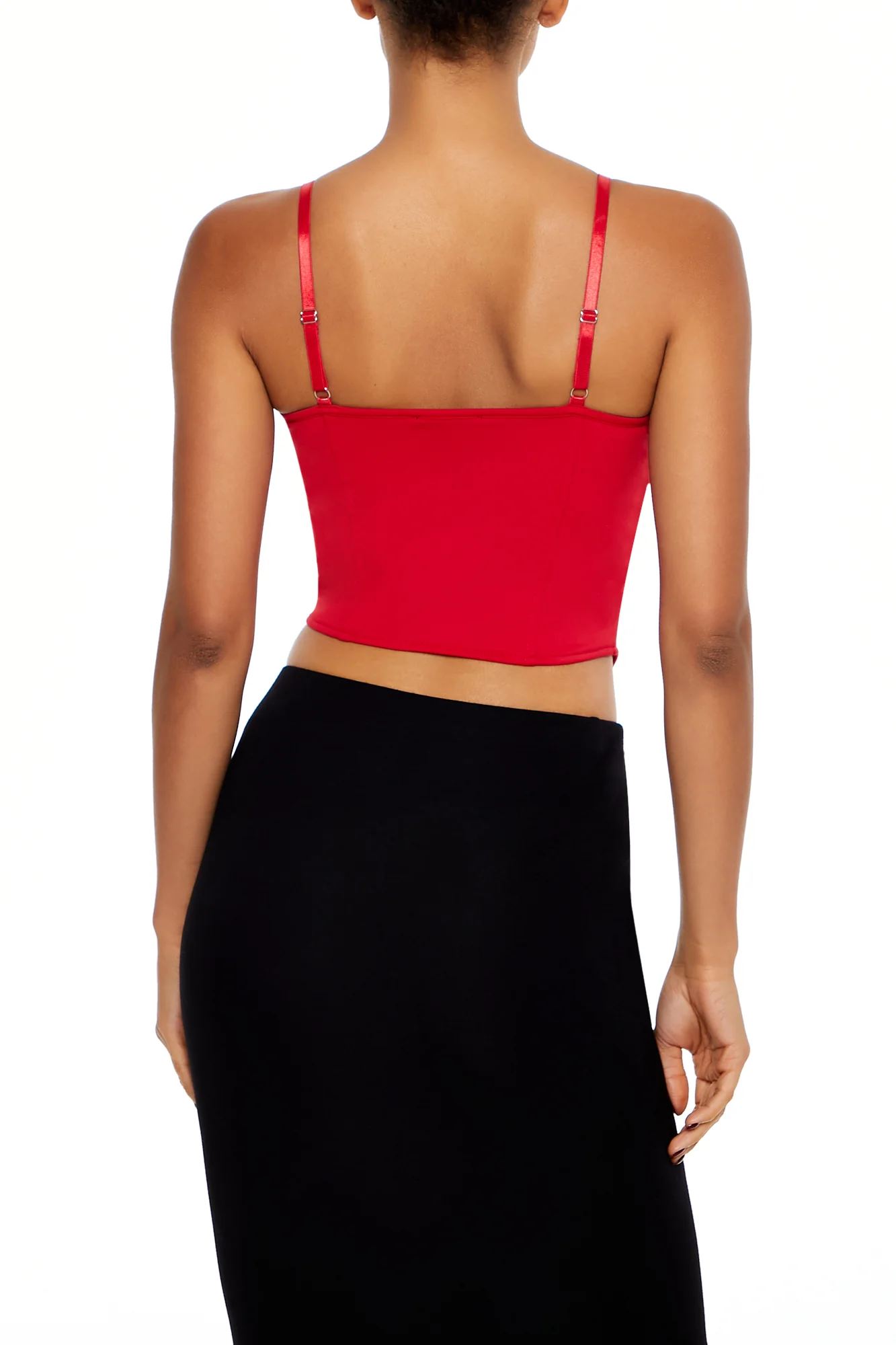 Curved Hem Sleeveless Bustier Top - Red - Image 4