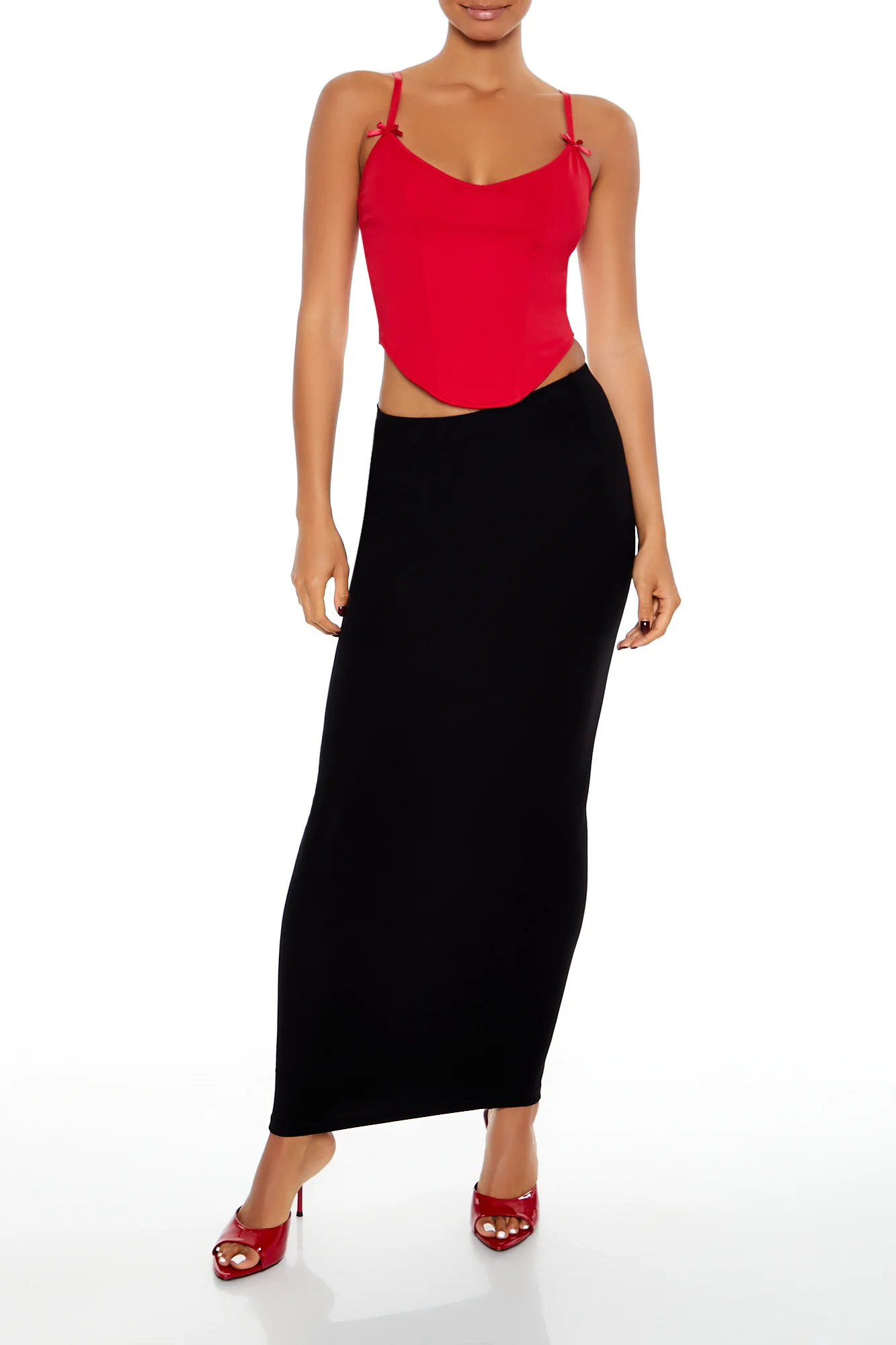 Curved Hem Sleeveless Bustier Top - Red - Image 5
