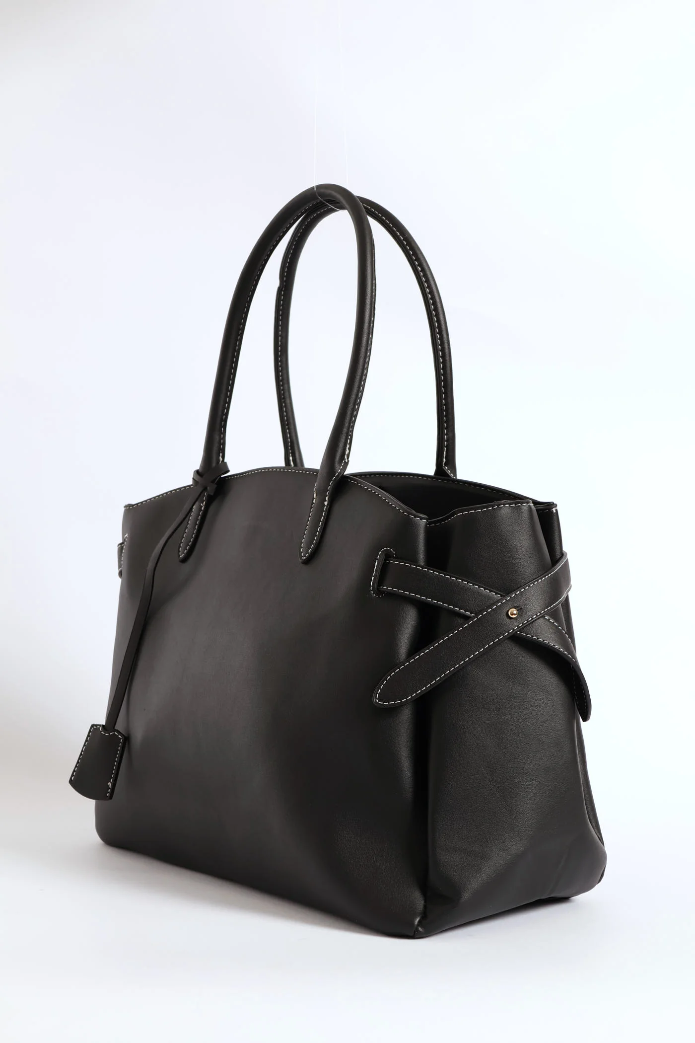 Curved Shopper With Side Tabs - Black - Image 2