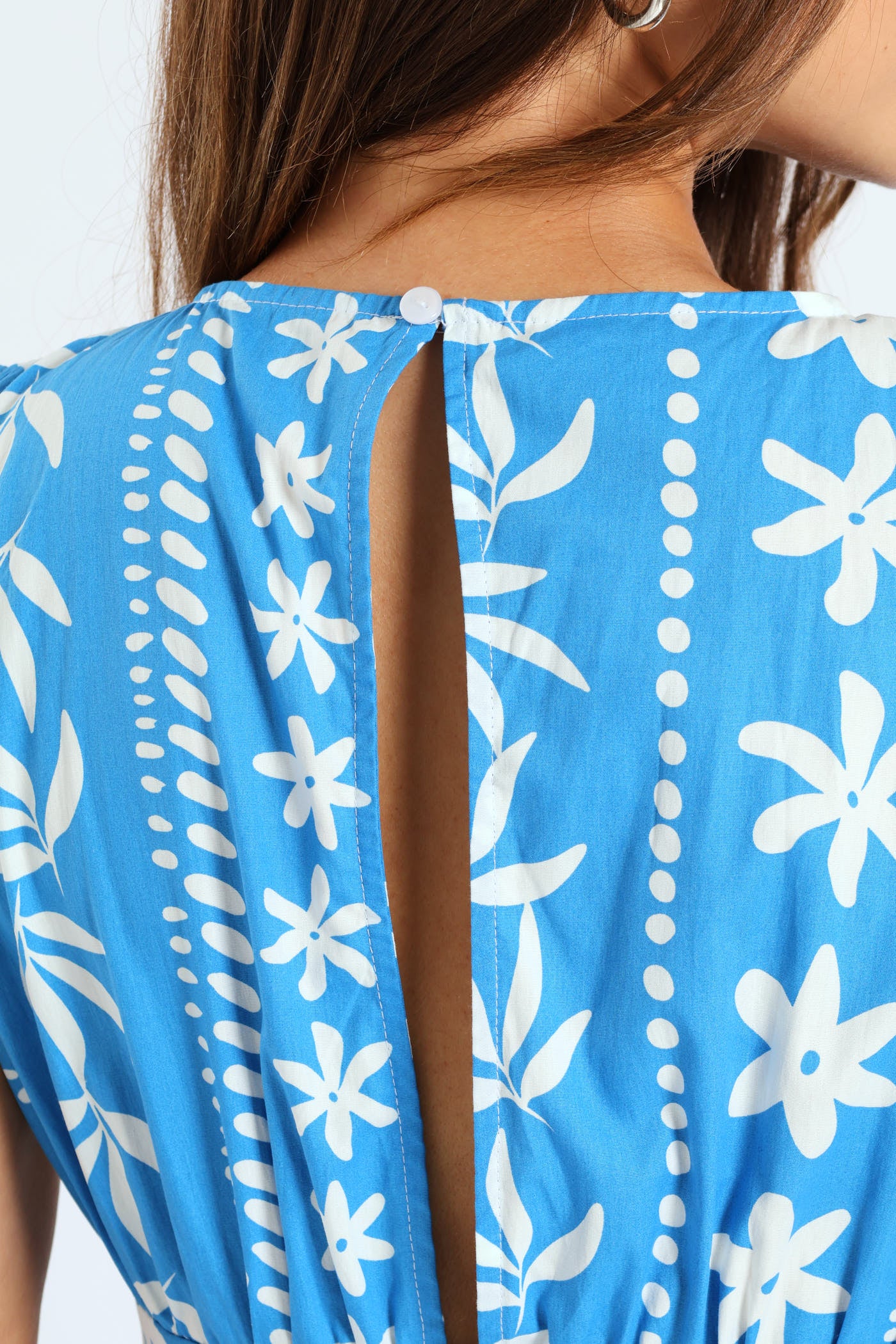 Cut-Out Printed Poplin Maxi Dress - White/Blue - Image 3