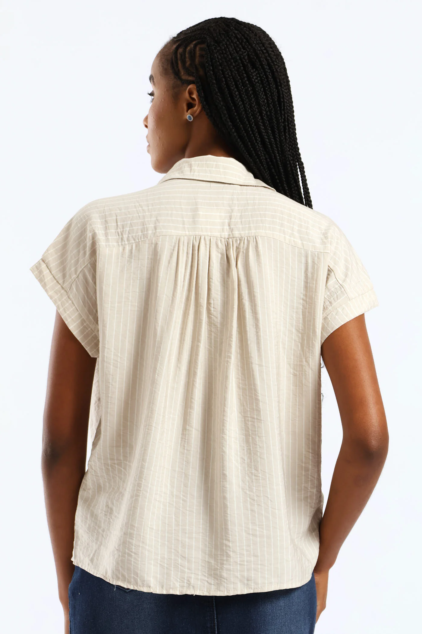 Cutaway Gauged Yoke Shirt - Stone/White - Image 4
