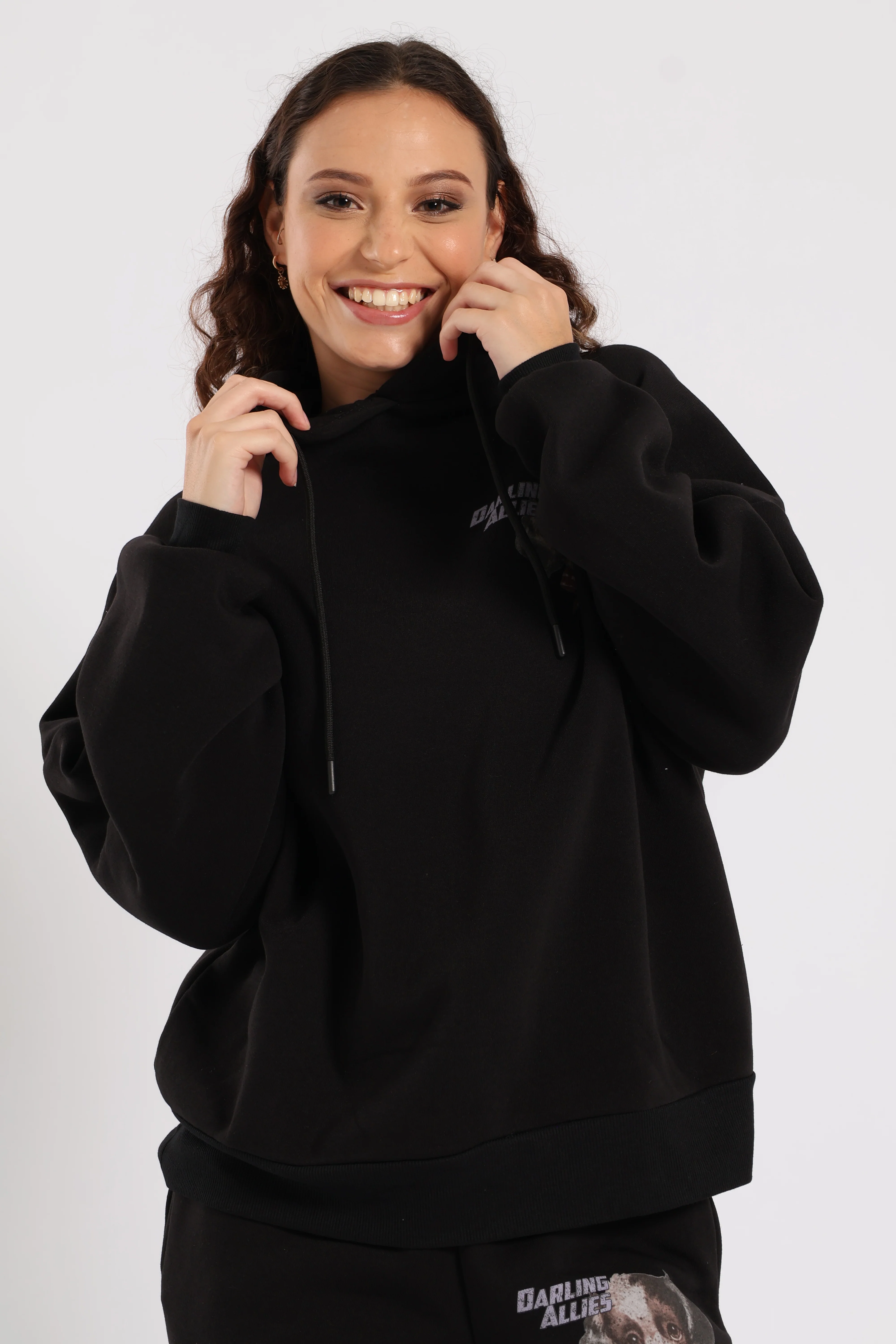 Cute Oversized Printed Hoody - Black - Image 2