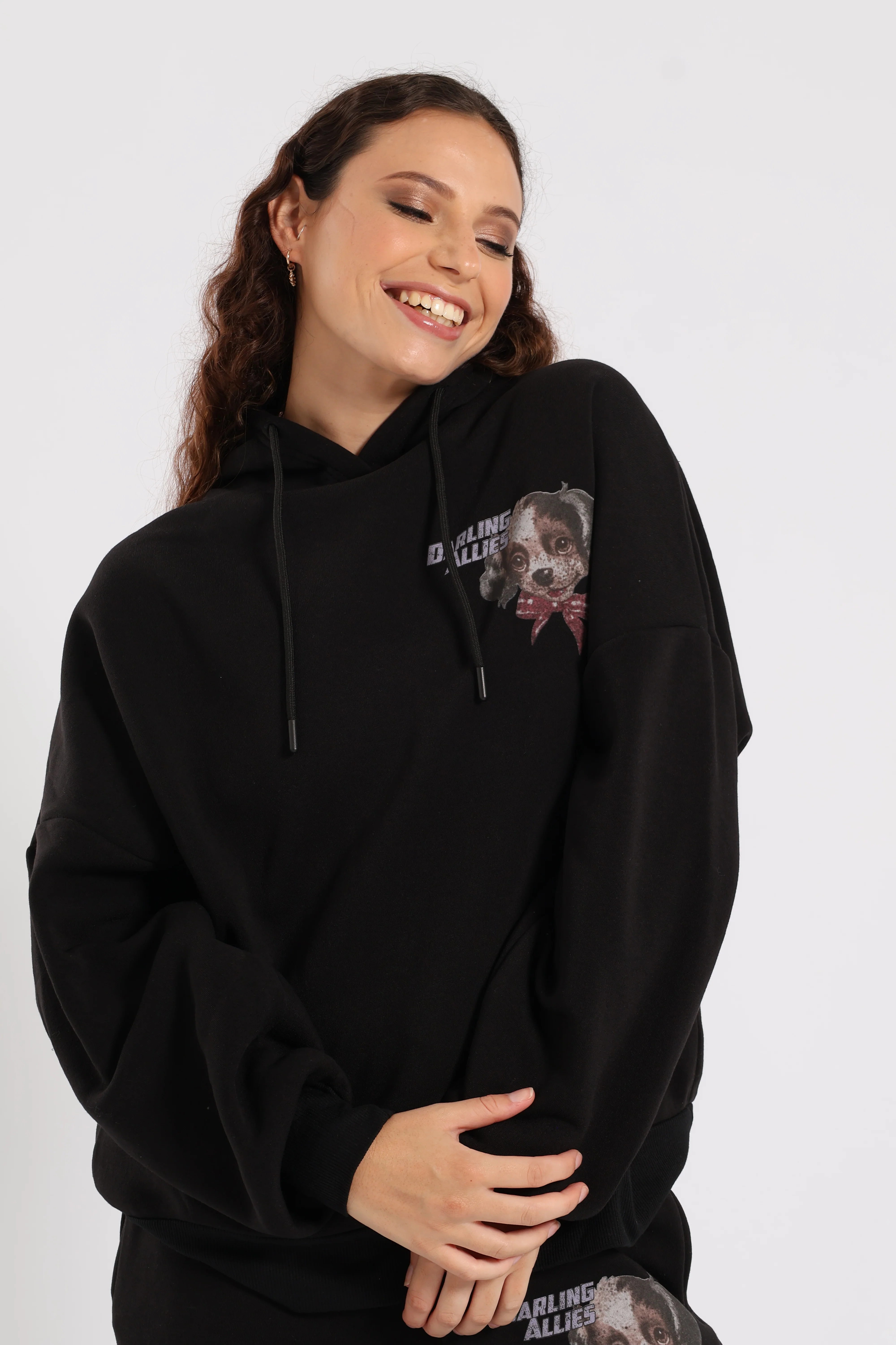 Cute Oversized Printed Hoody - Black - Image 4