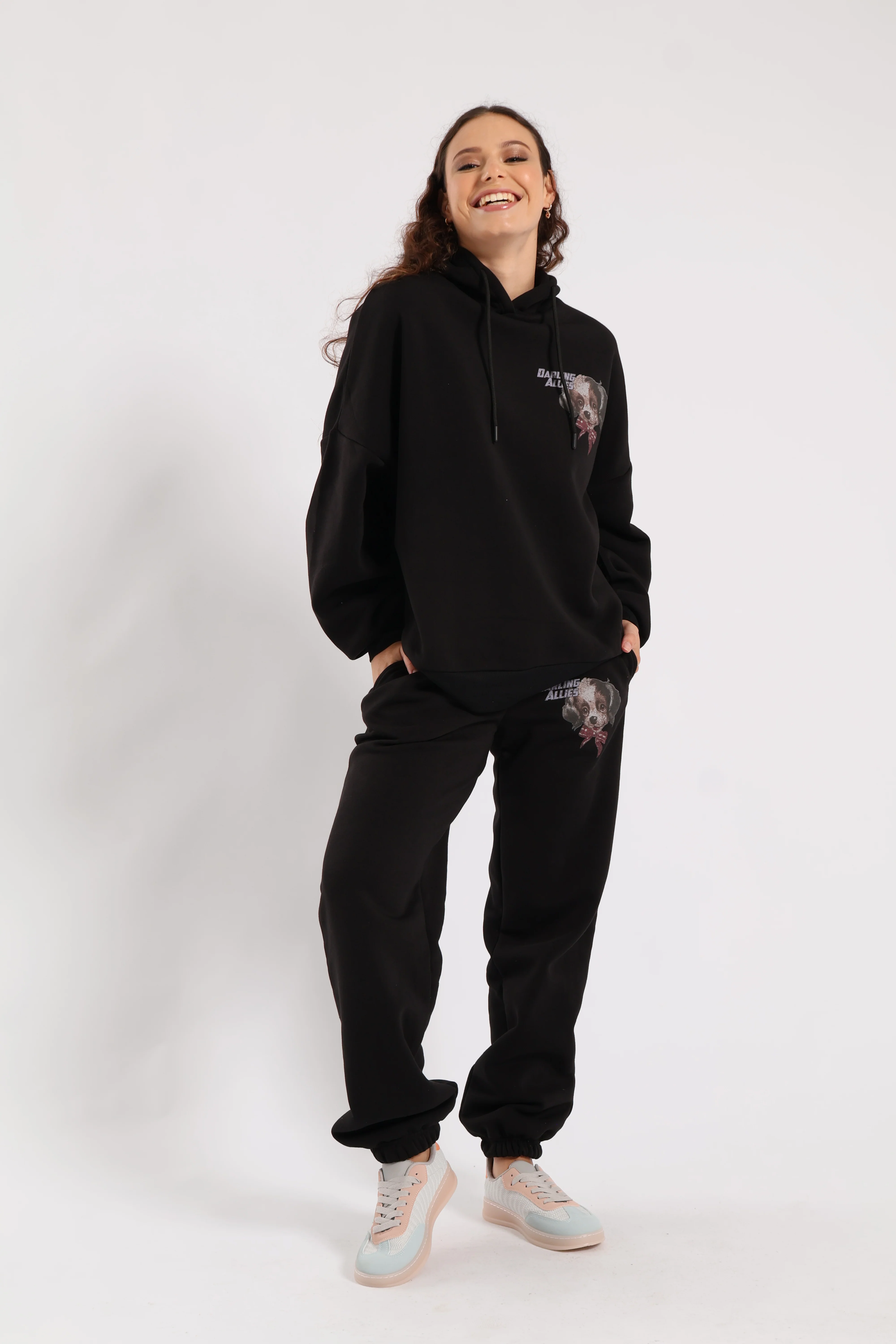 Cute Oversized Printed Hoody - Black - Image 5