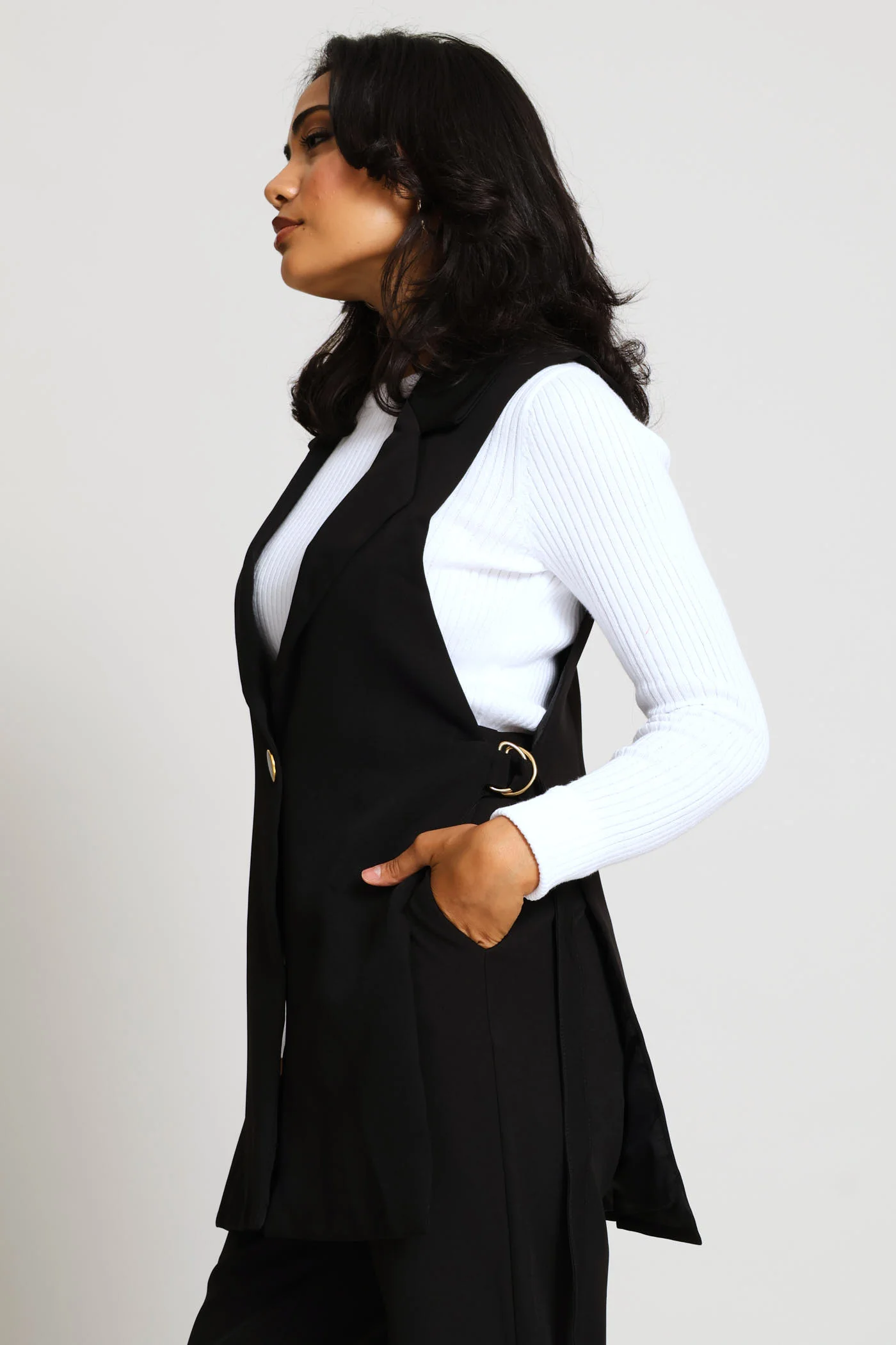 D-Ring Sleeveless Blazer - Black - Image 2