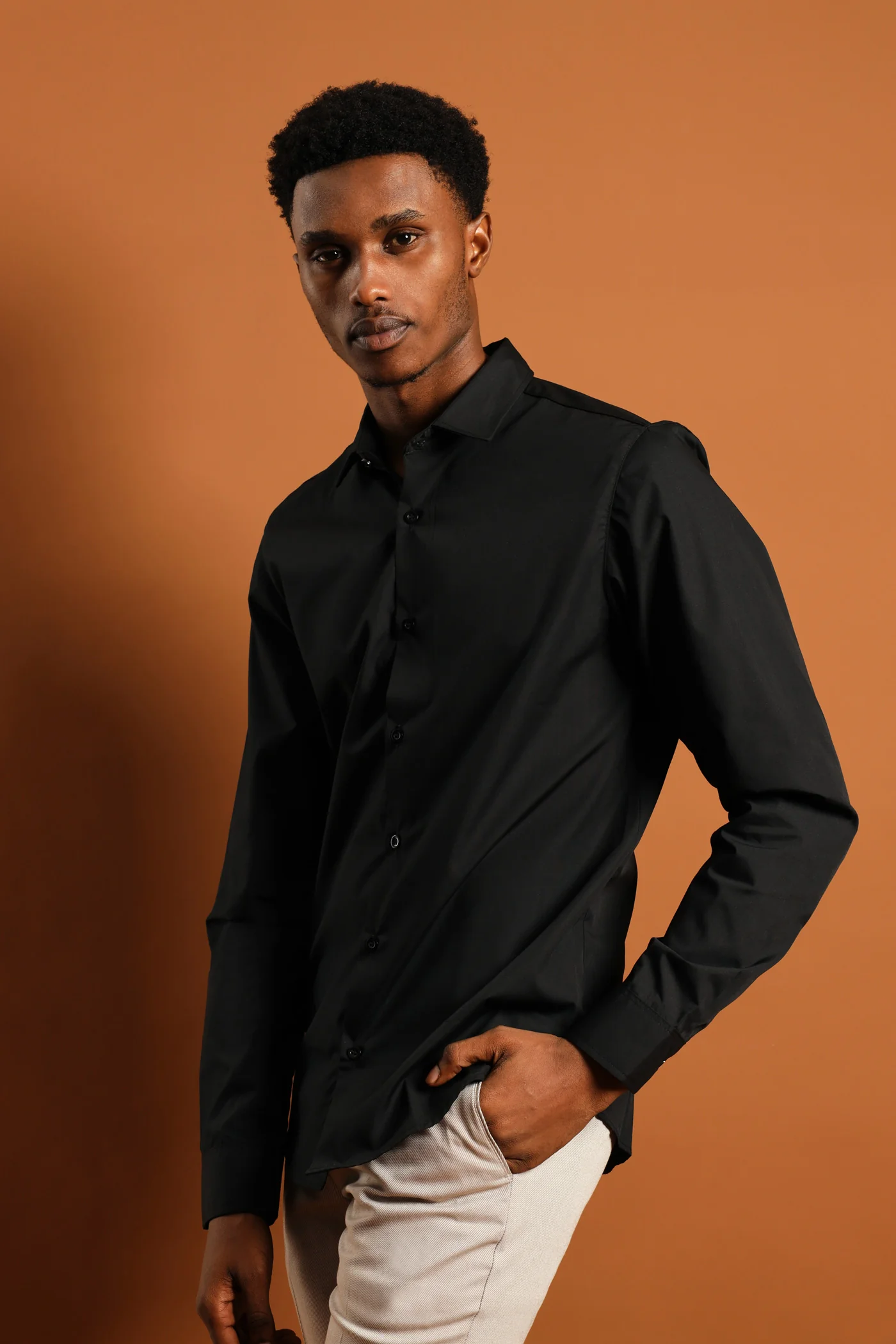 Easy Care Long Sleeve Shirt - Black - Image 3