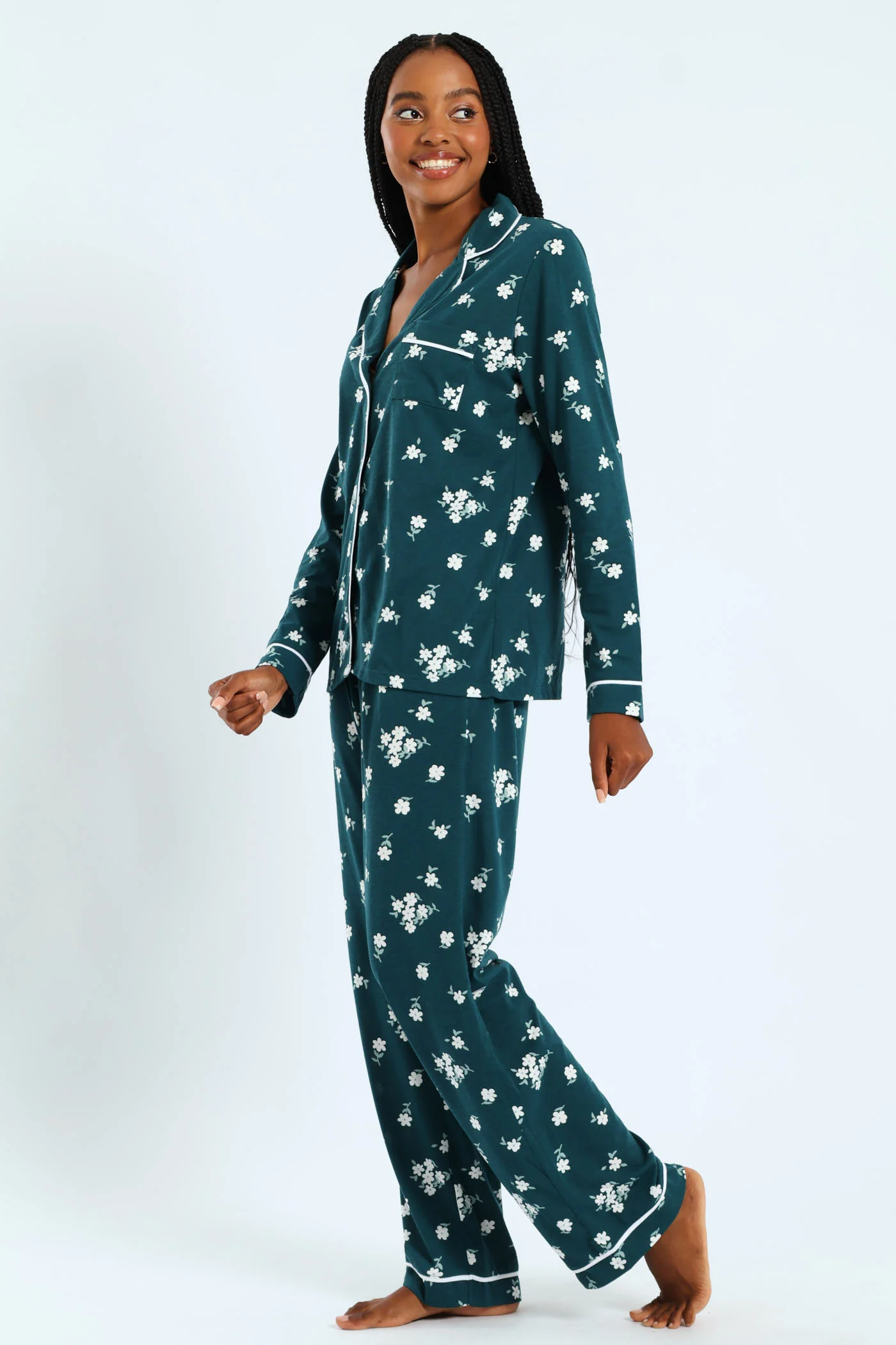 Daisies Knit Button Through & Pant Set - Dark Green - Image 2