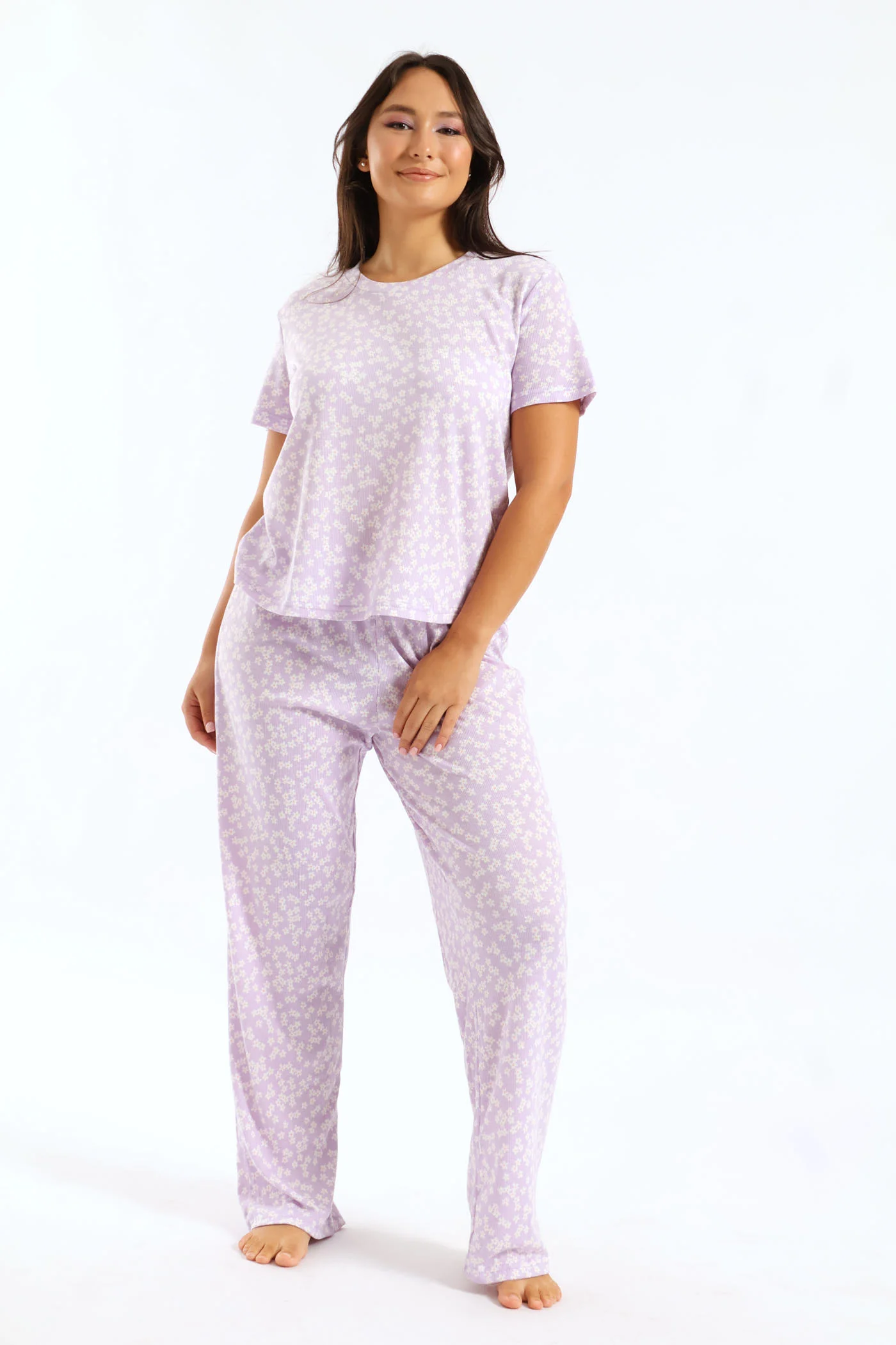 Daisies Rib Knit Tee - Lilac - Image 5