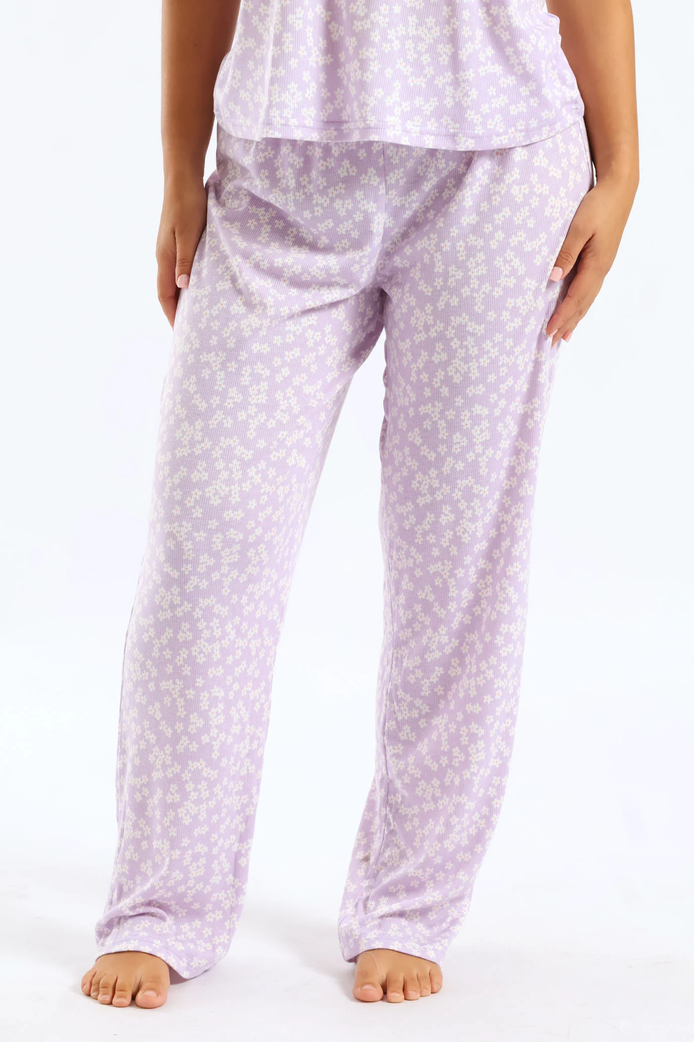 Daisies Rib Knit Straight Leg Sleep Pant - Lilac - Image 2