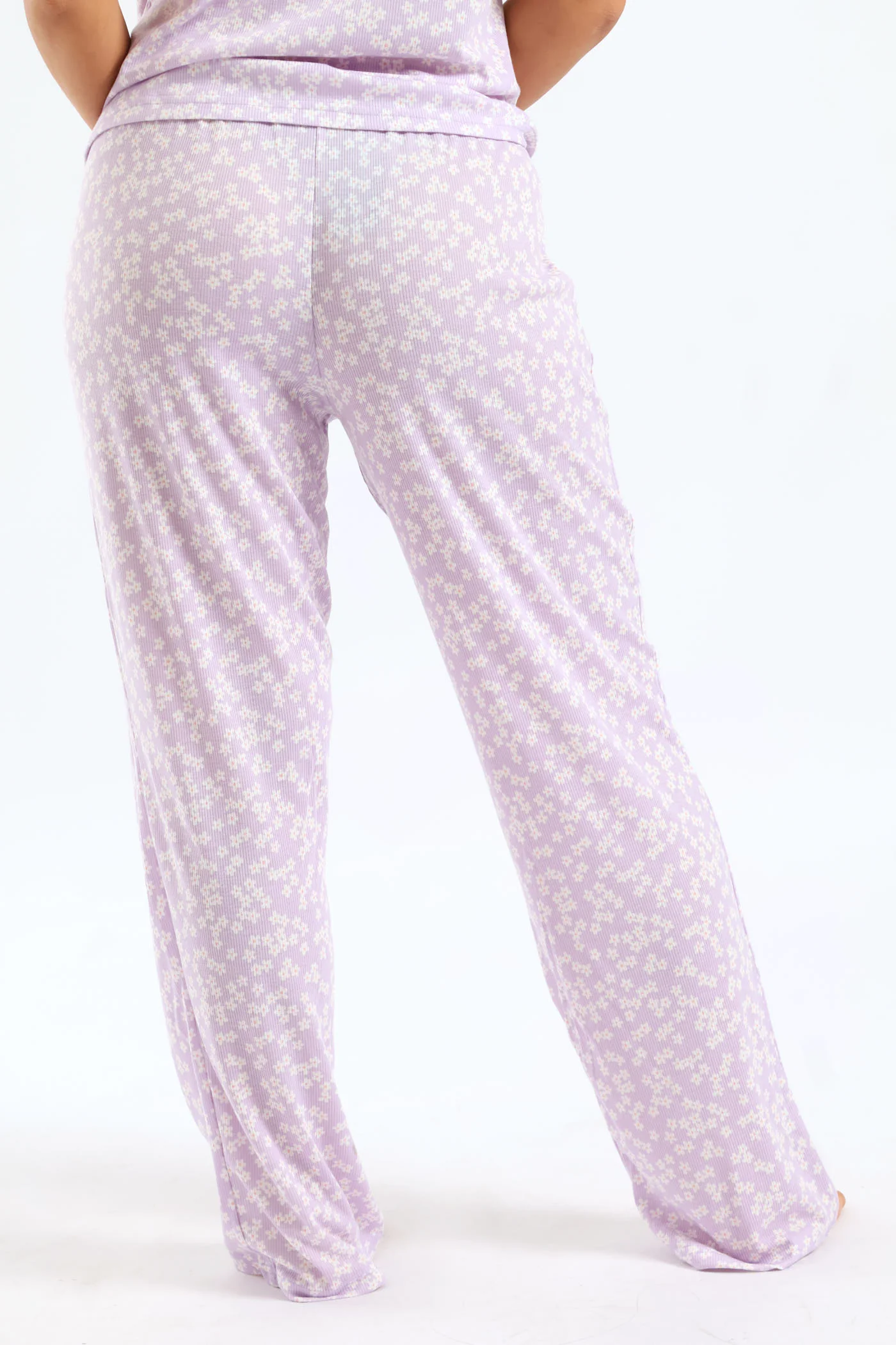 Daisies Rib Knit Straight Leg Sleep Pant - Lilac - Image 4