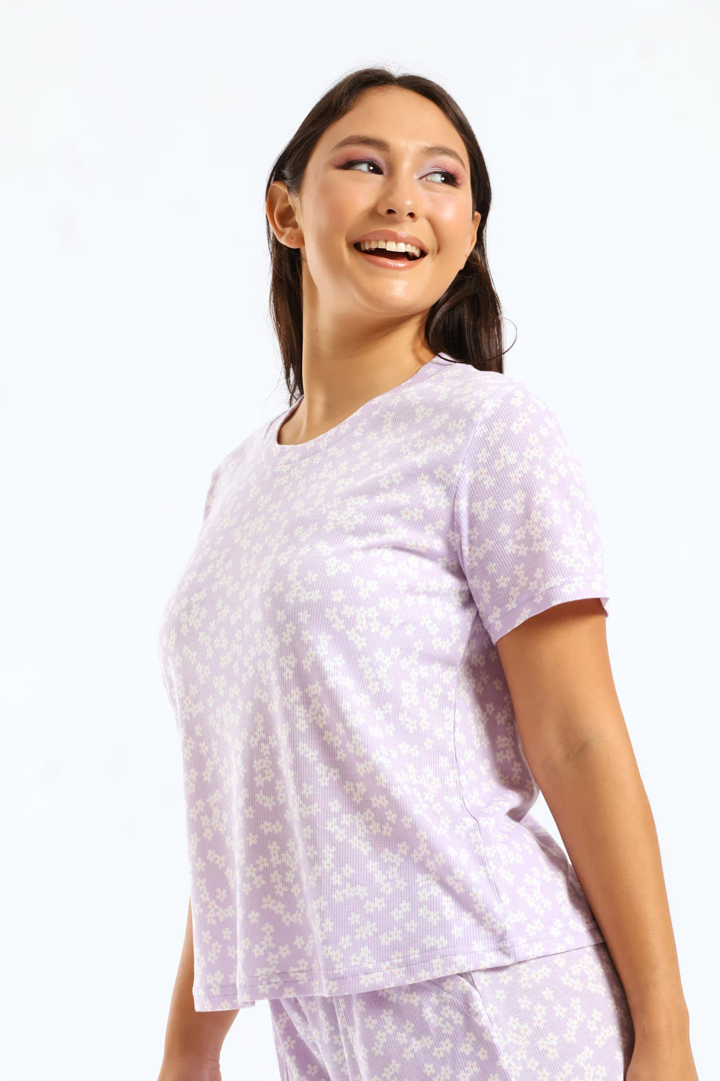 Daisies Rib Knit Tee - Lilac - Image 3