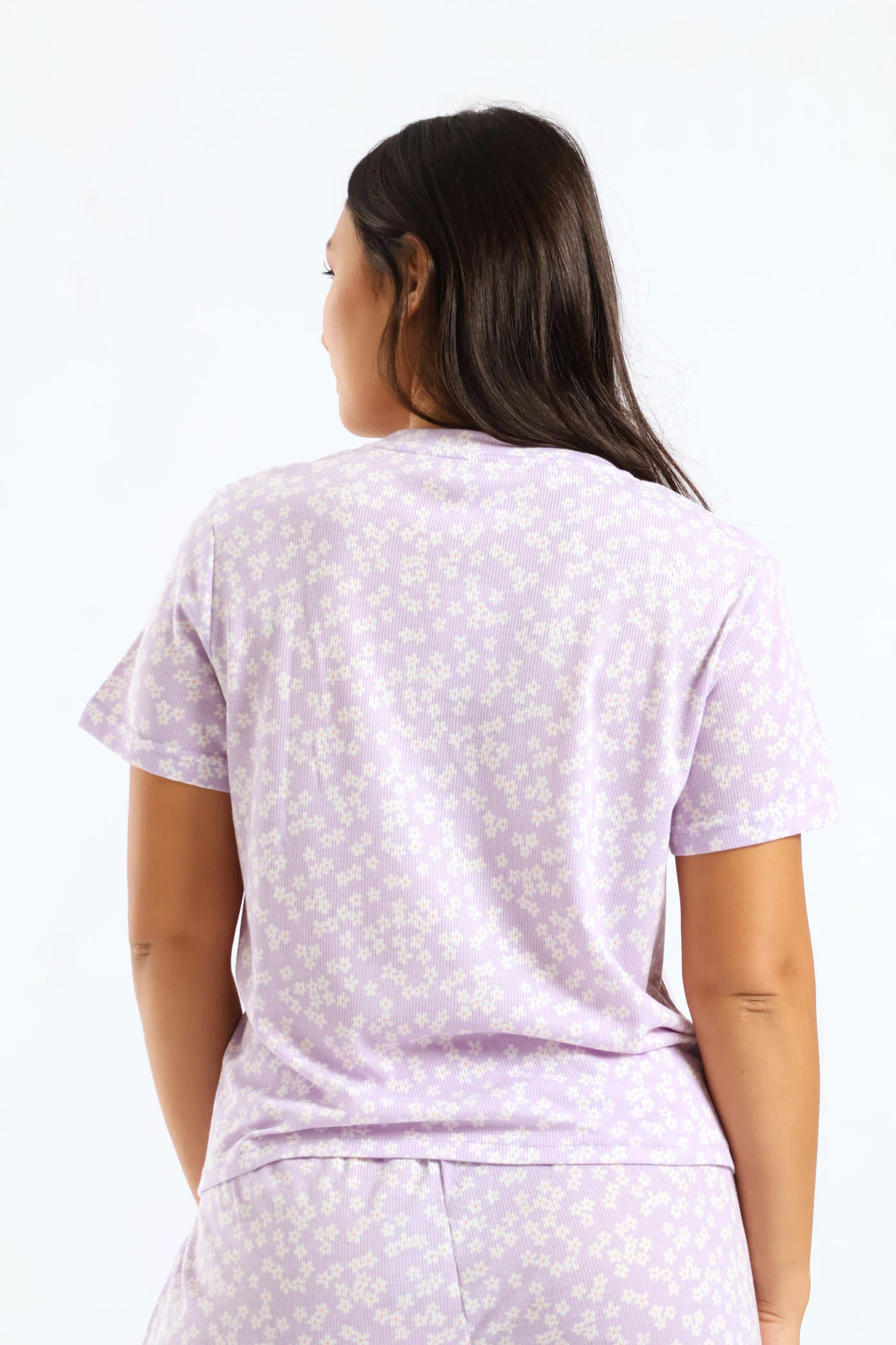 Daisies Rib Knit Tee - Lilac - Image 4