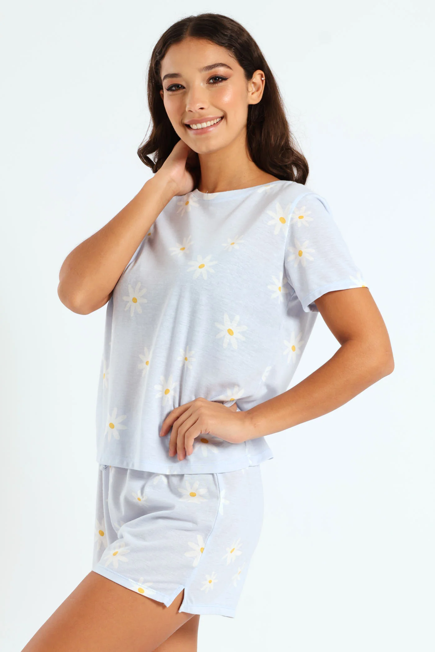 Daisies Tee & Knit Short Set - Light Blue - Image 2