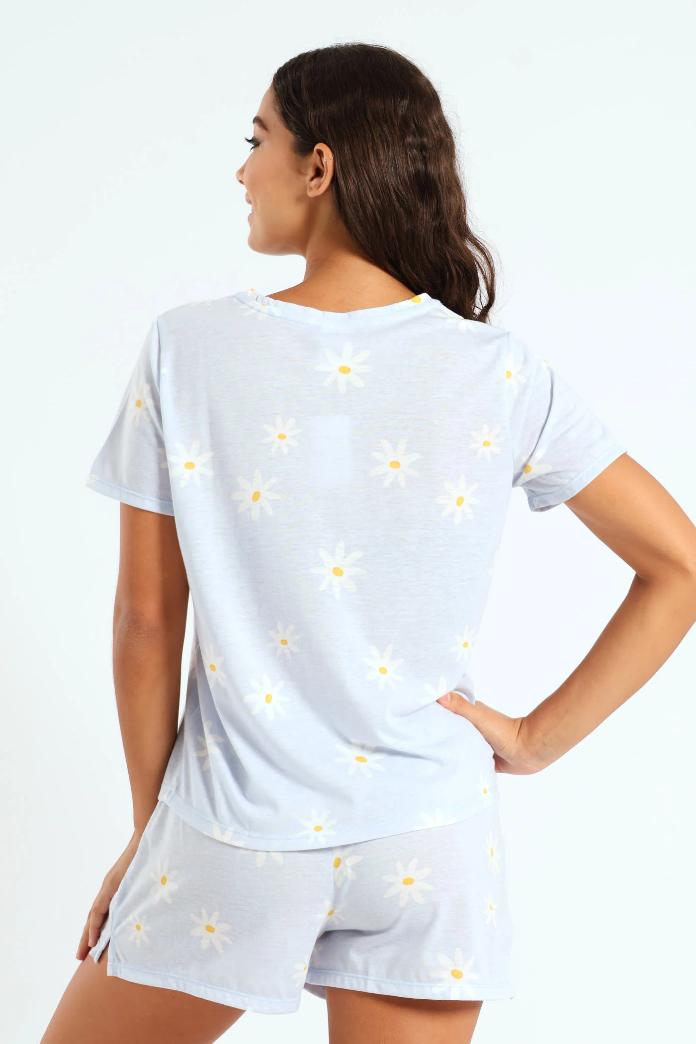 Daisies Tee & Knit Short Set - Light Blue - Image 3