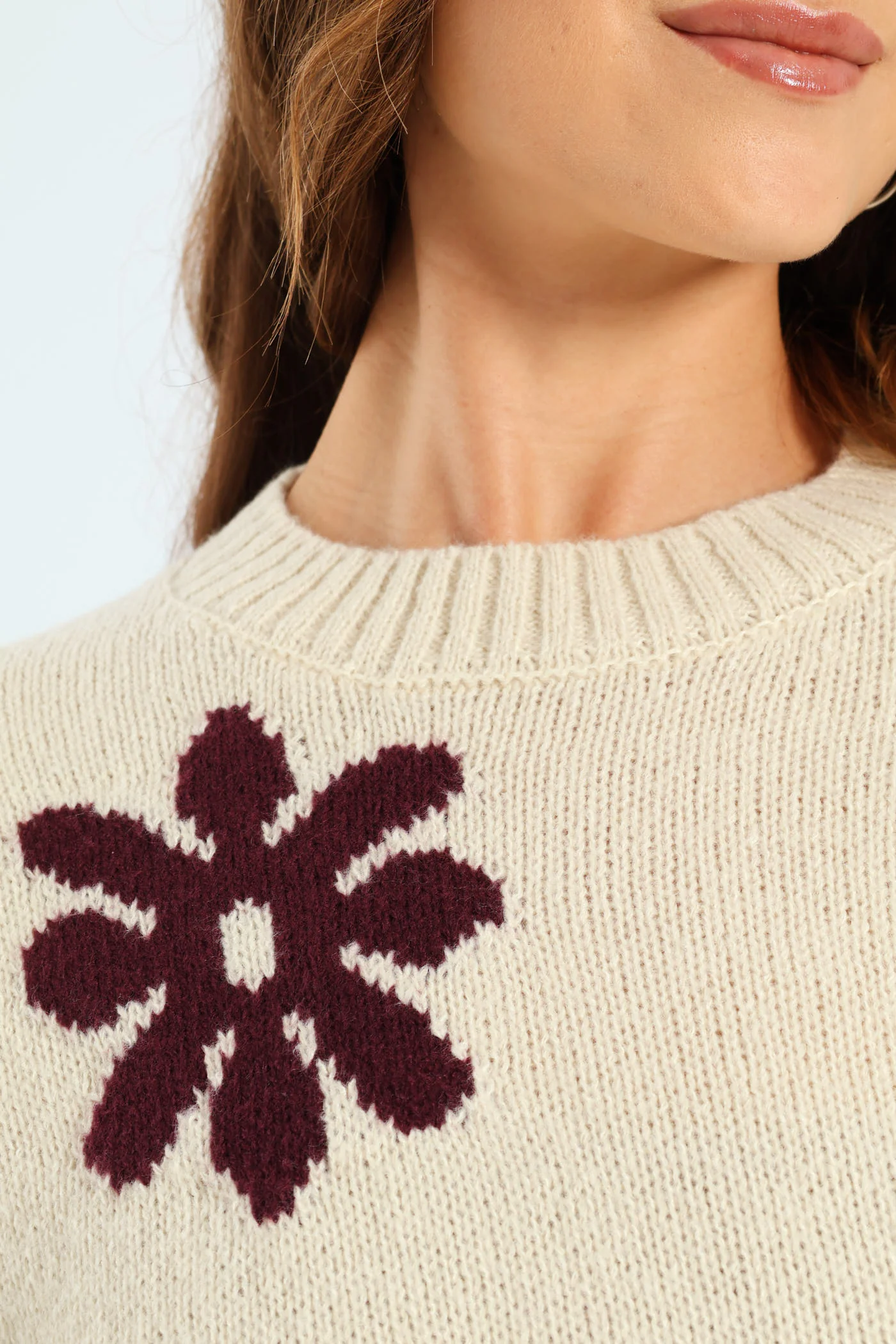 Daisy Jacquard Pullover - Cream/Plum - Image 2