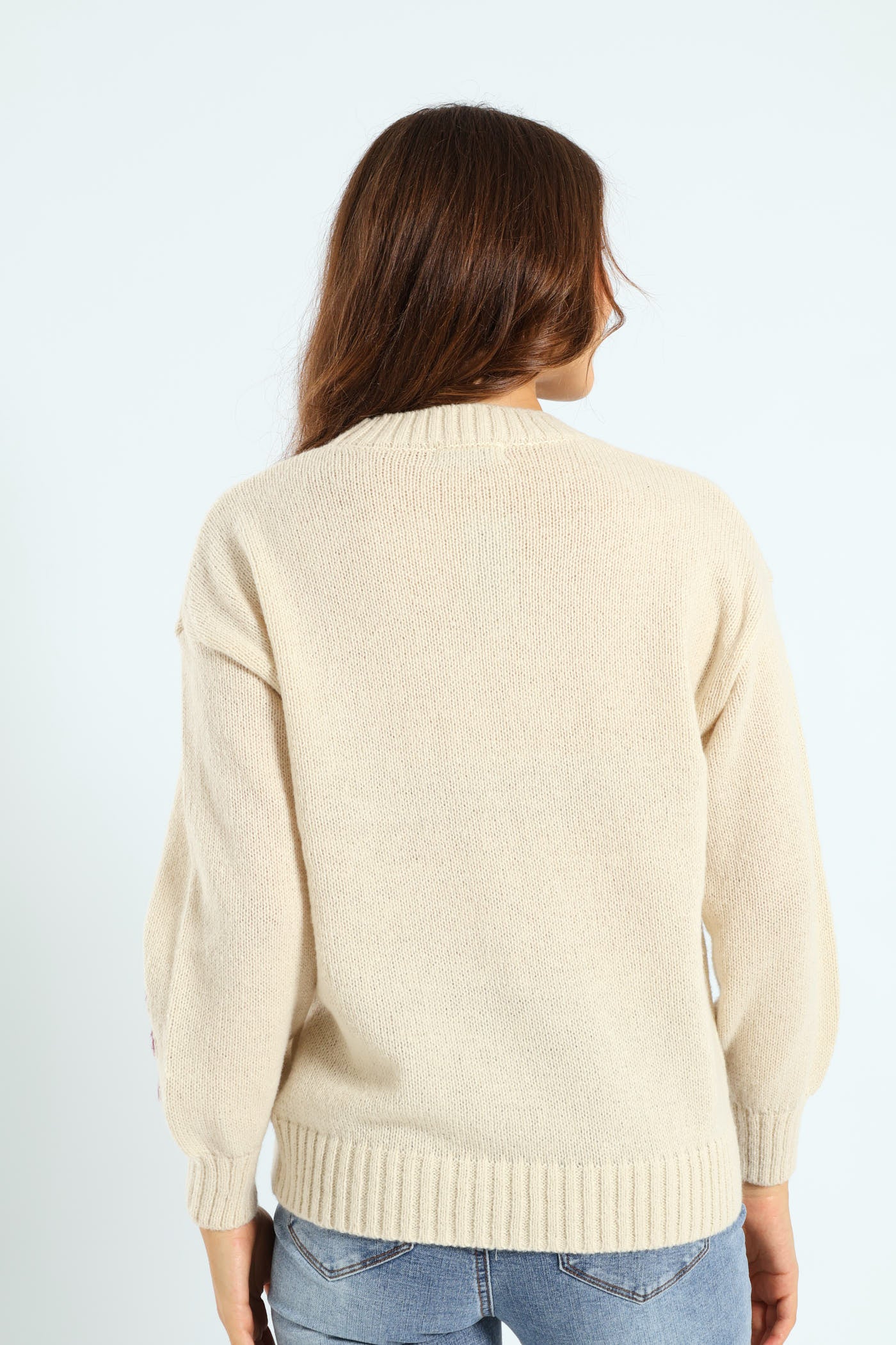 Daisy Jacquard Pullover - Cream/Plum - Image 4