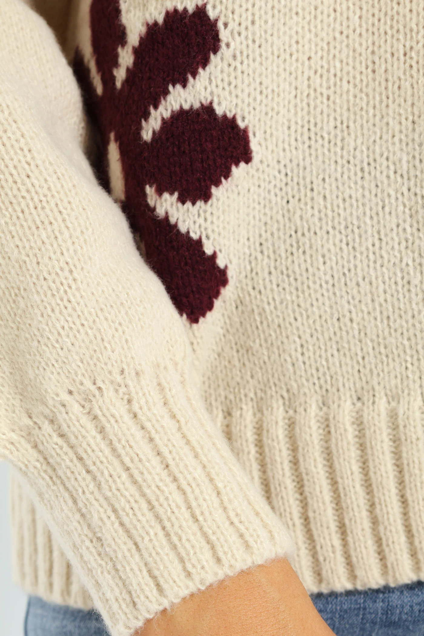 Daisy Jacquard Pullover - Cream/Plum - Image 5