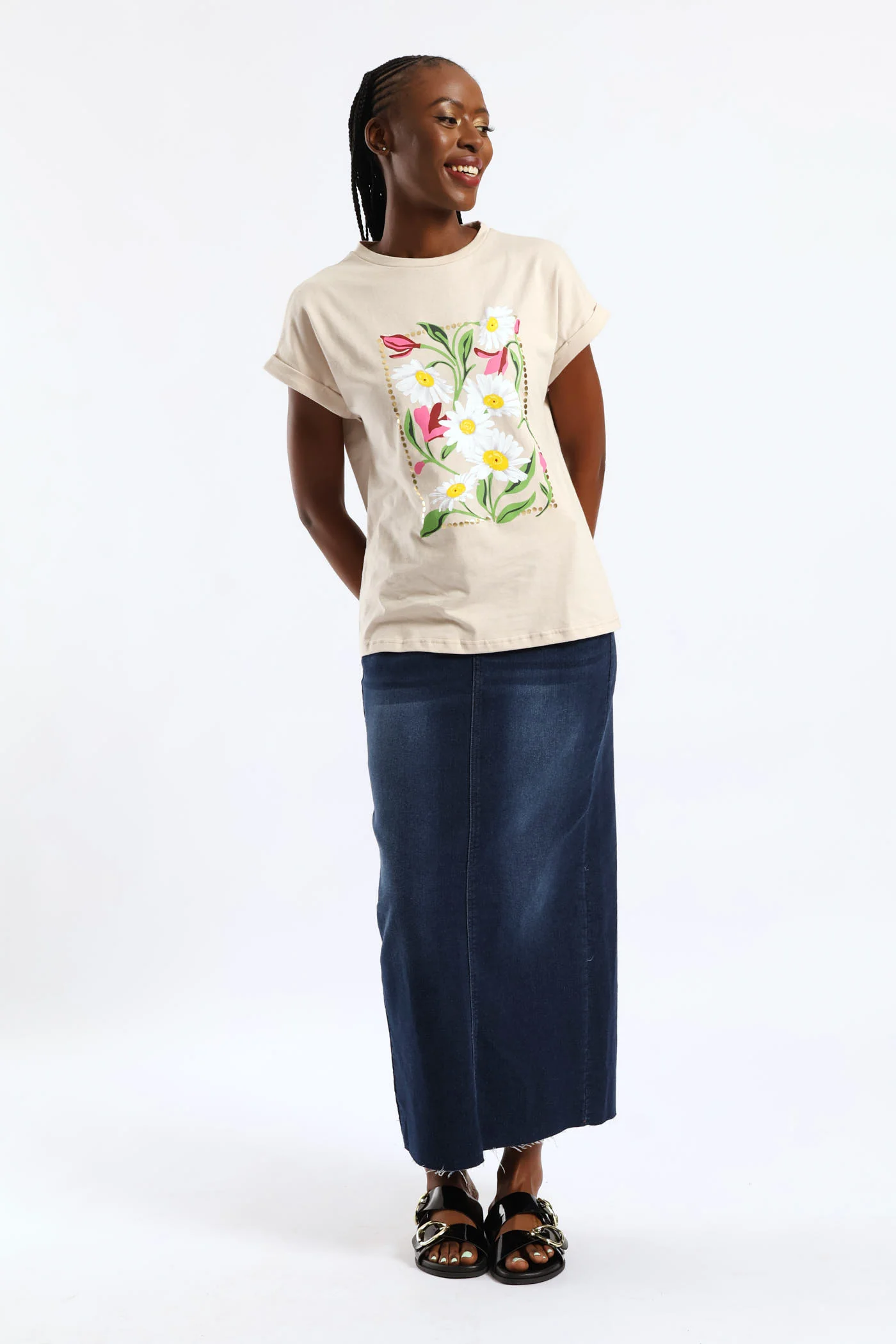 Daisy Square Foil Muscle Tee - Stone - Image 3