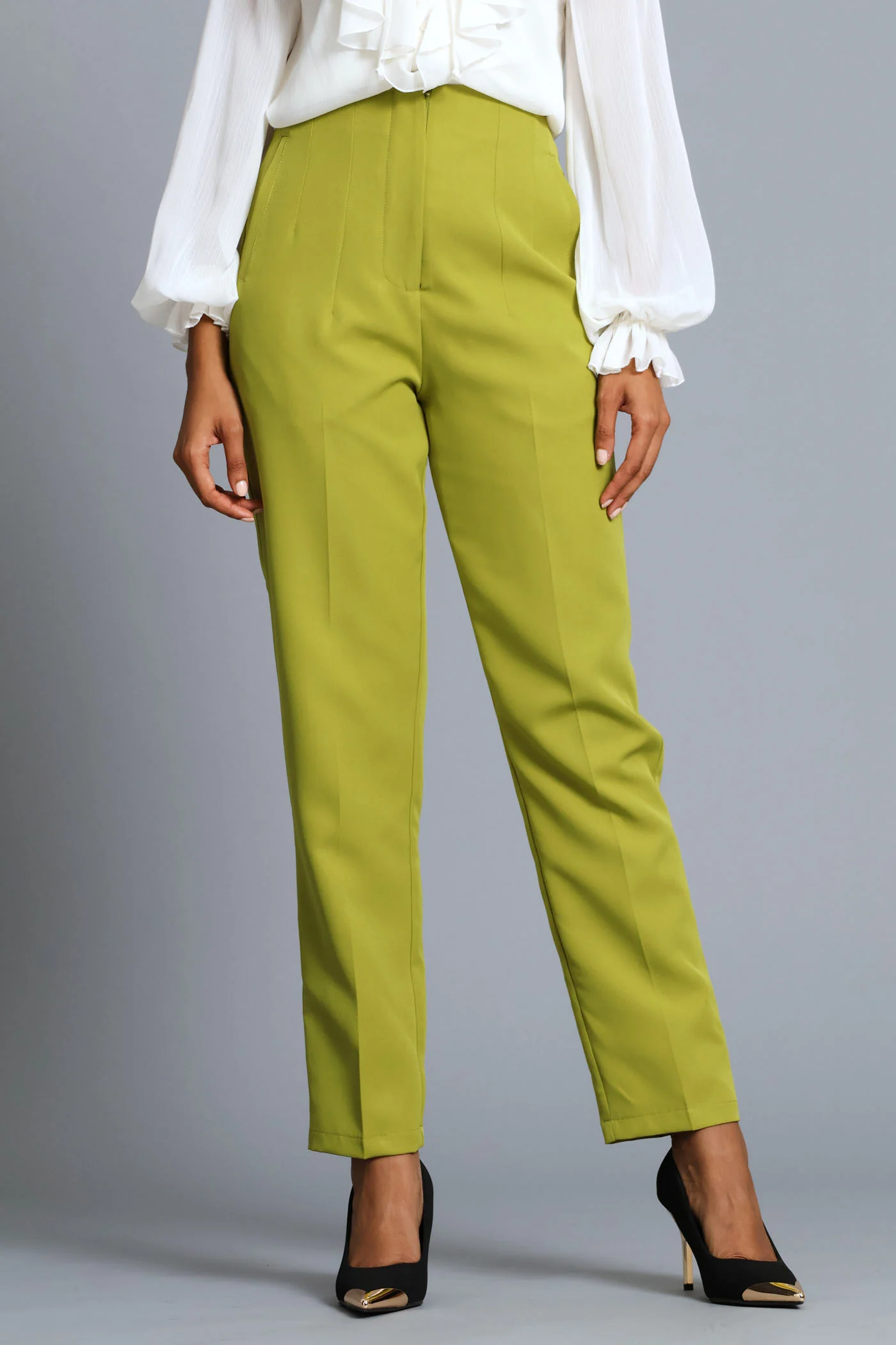 Darted Slim Leg Pant - Chartreuse - Image 2