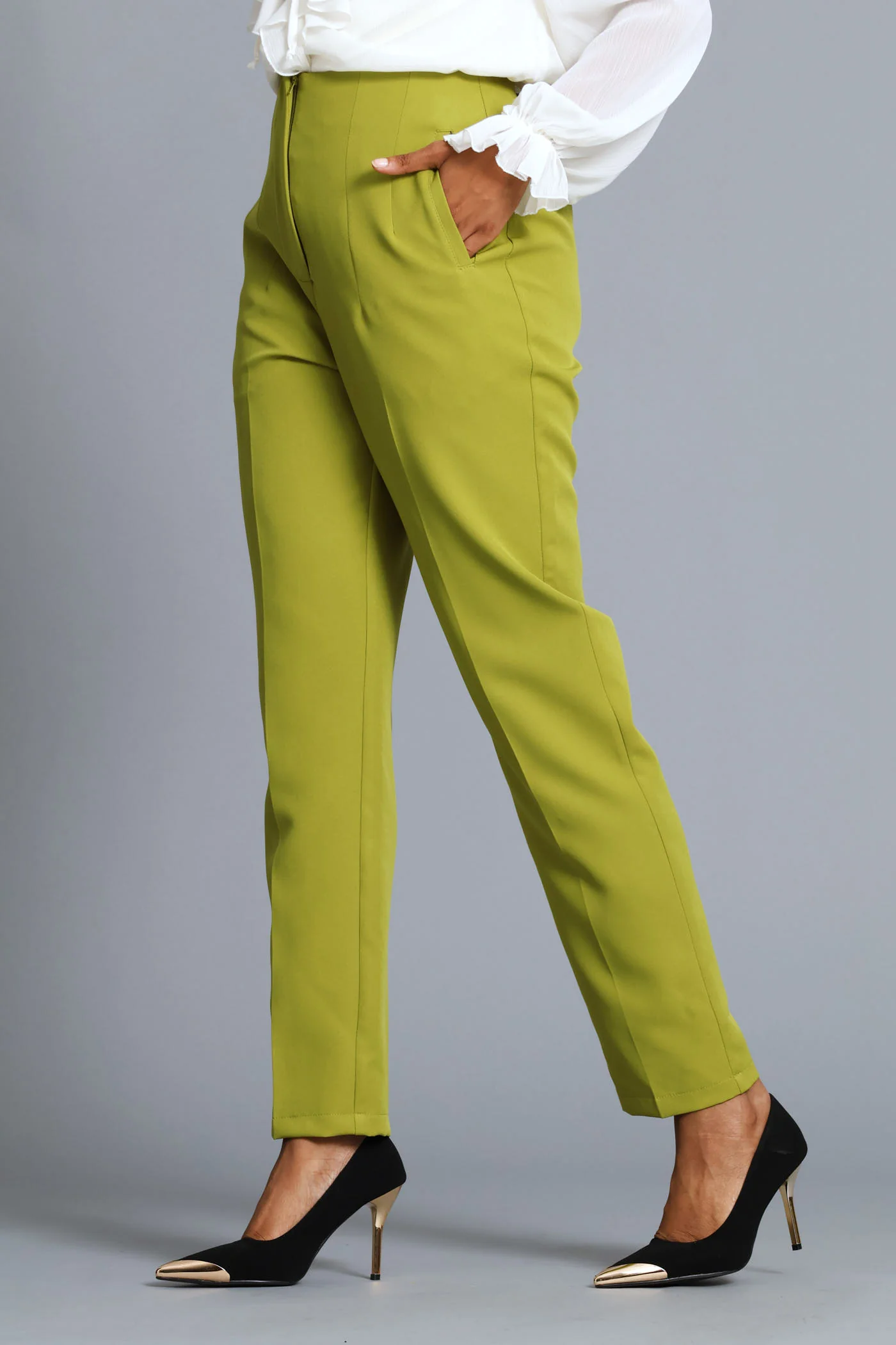 Darted Slim Leg Pant - Chartreuse - Image 3