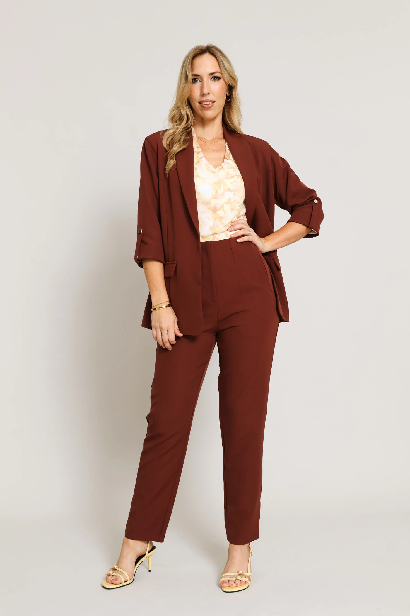 Turn Up Tab Notch Collar Blazer - Copper - Image 6