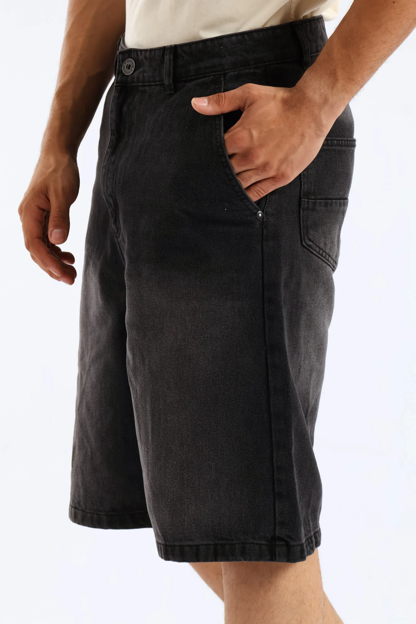 Denim Baggy Shorts - Black - Image 2