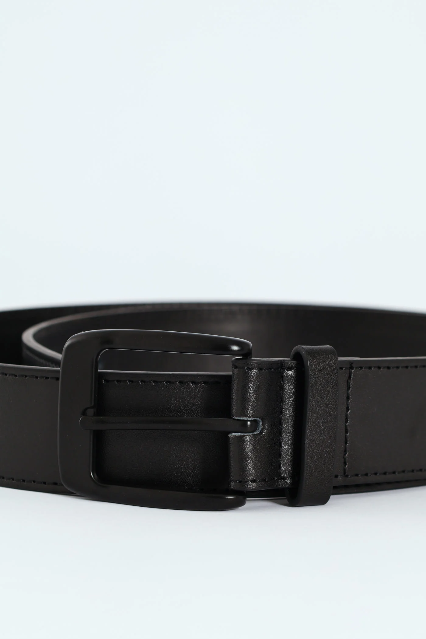Belt With Stitching & Matt Buckle - Black - Image 2