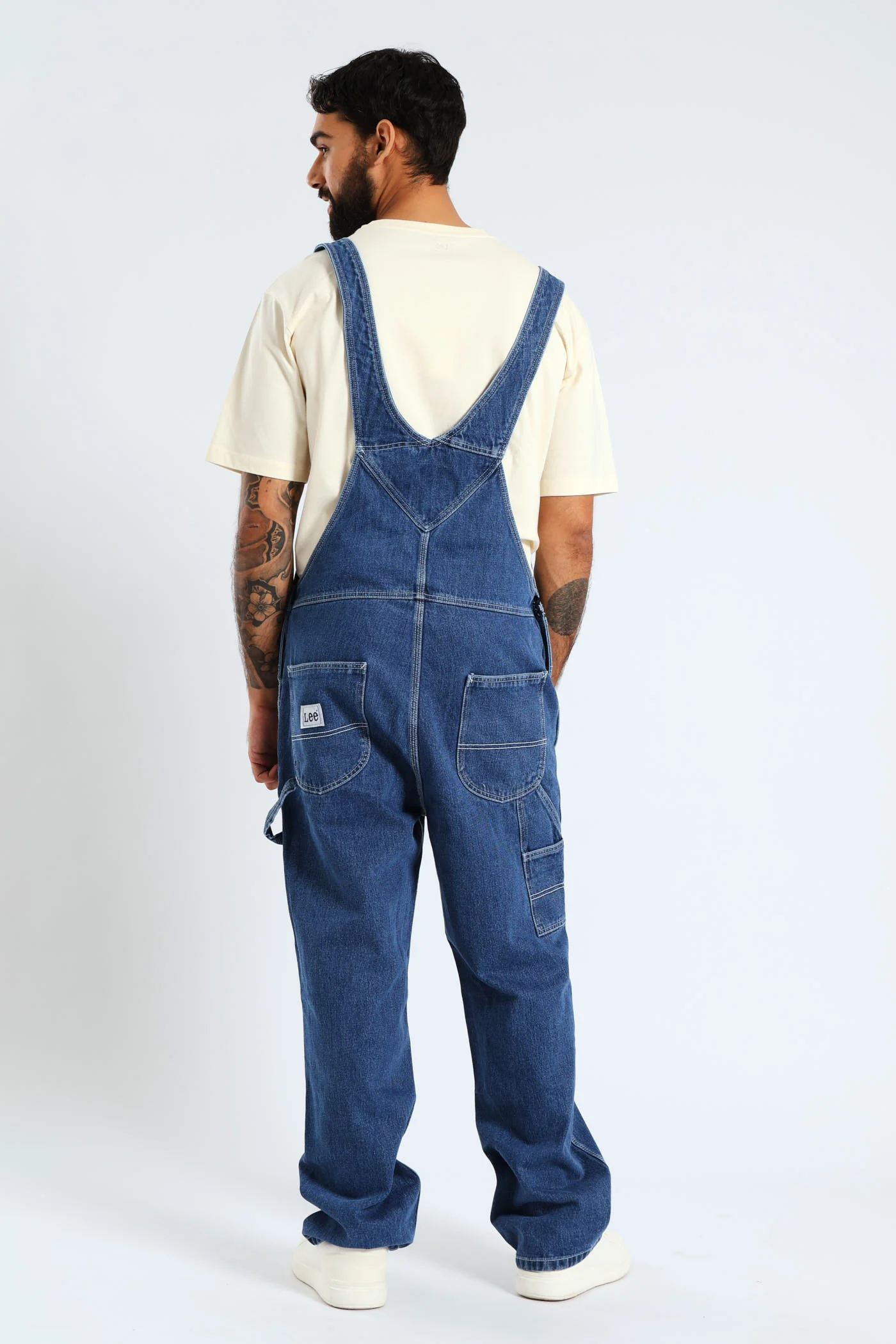 Regular Relaxed Straight Leg Denim  Dungaree - Med Wash - Image 10