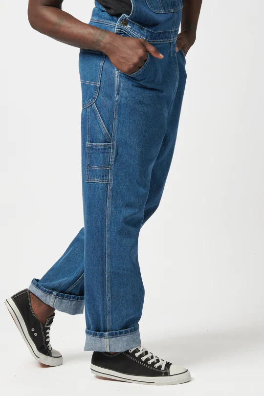 Regular Relaxed Straight Leg Denim  Dungaree - Med Wash - Image 2