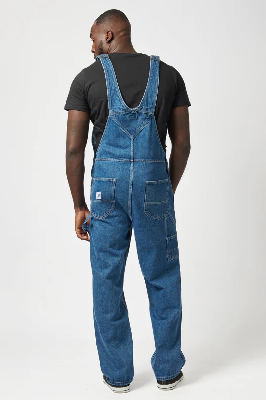 Regular Relaxed Straight Leg Denim  Dungaree - Med Wash - Image 3